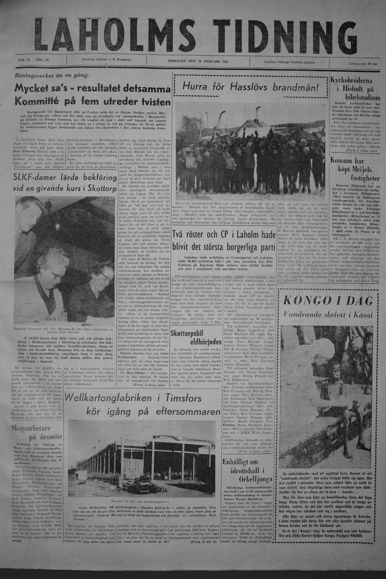 Laholms Tidning Tisdag 24 januari 1961, sida 1