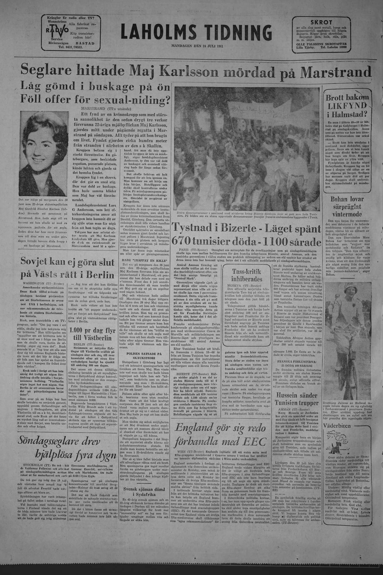 Laholms Tidning Måndag 24 juli 1961, sida 8