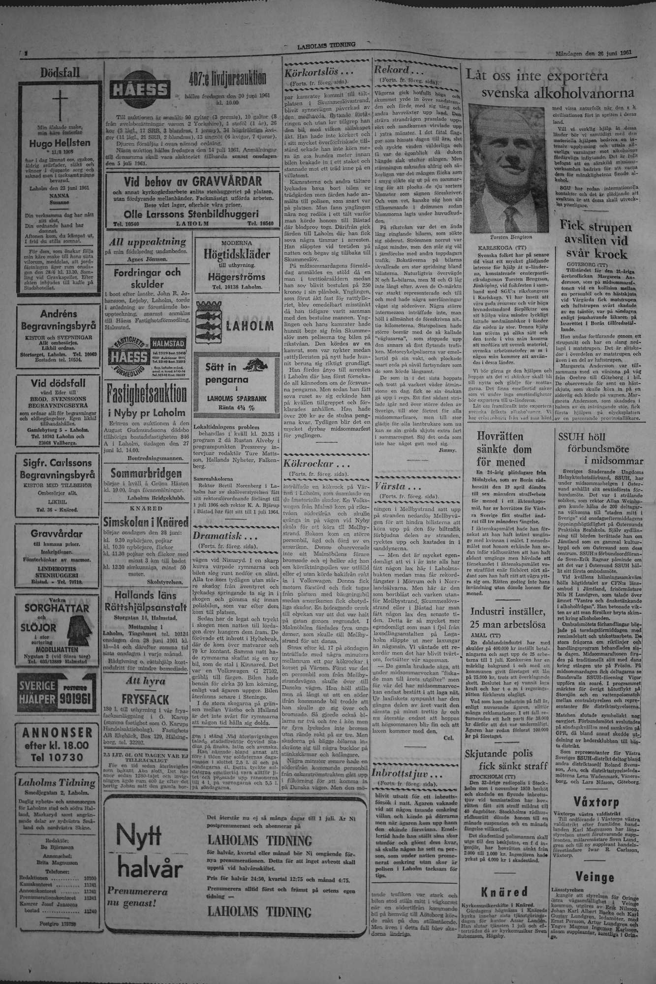Laholms Tidning Måndag 26 juni 1961, sida 2