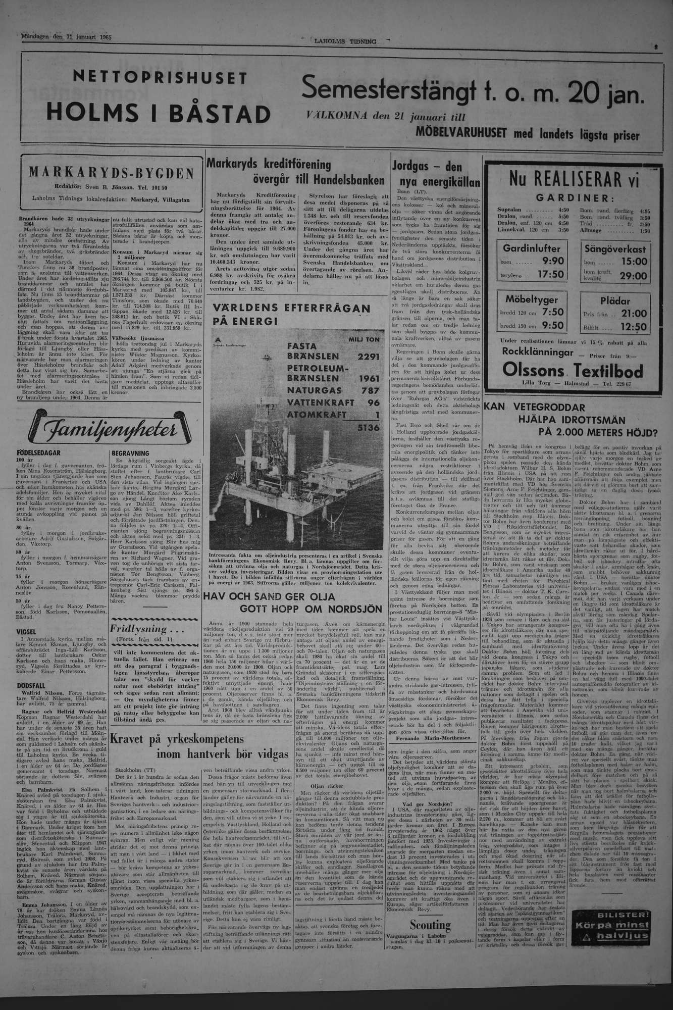 Laholms Tidning Måndag 11 januari 1965, sida 3
