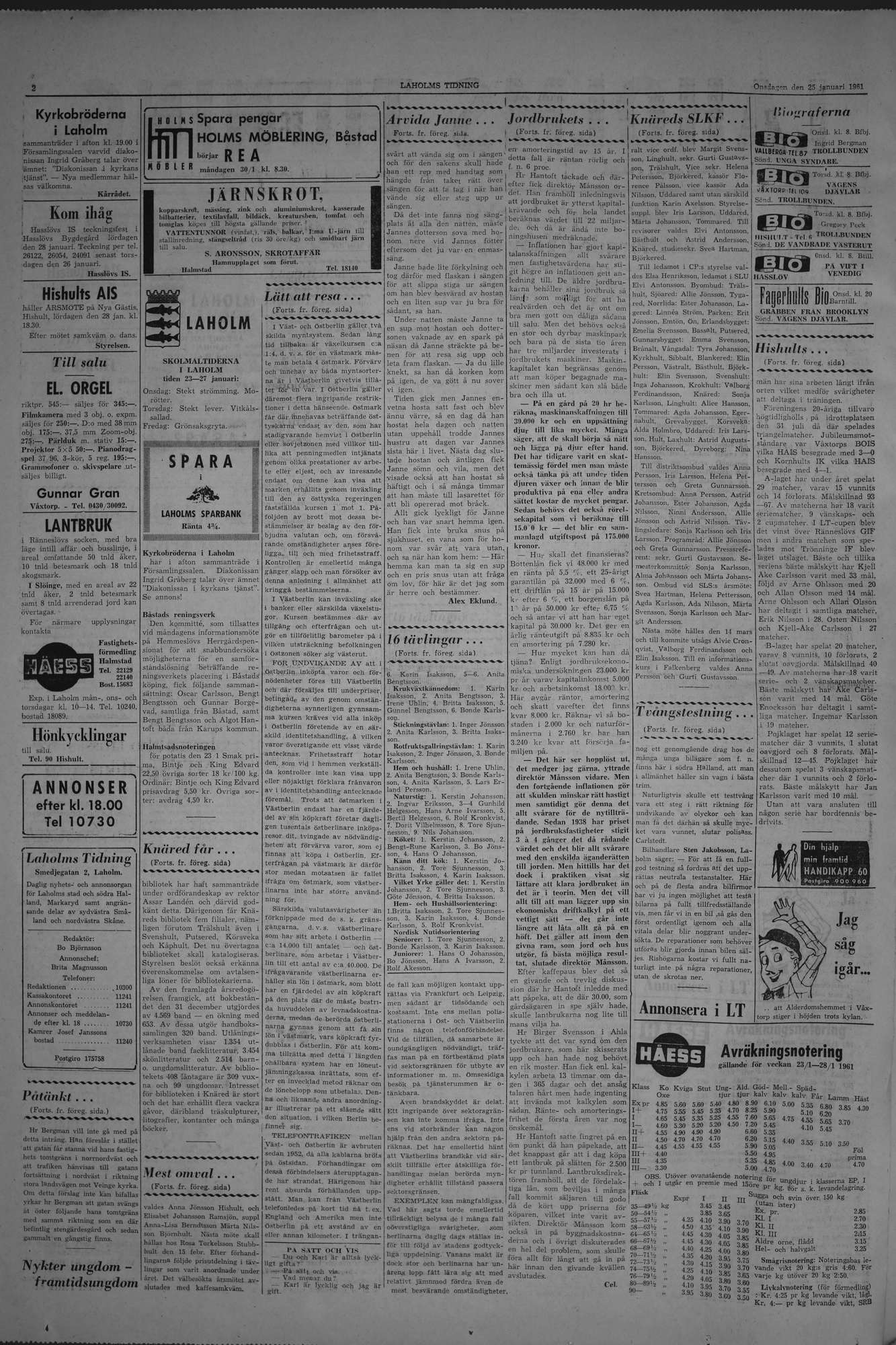 Laholms Tidning Onsdag 25 januari 1961, sida 2