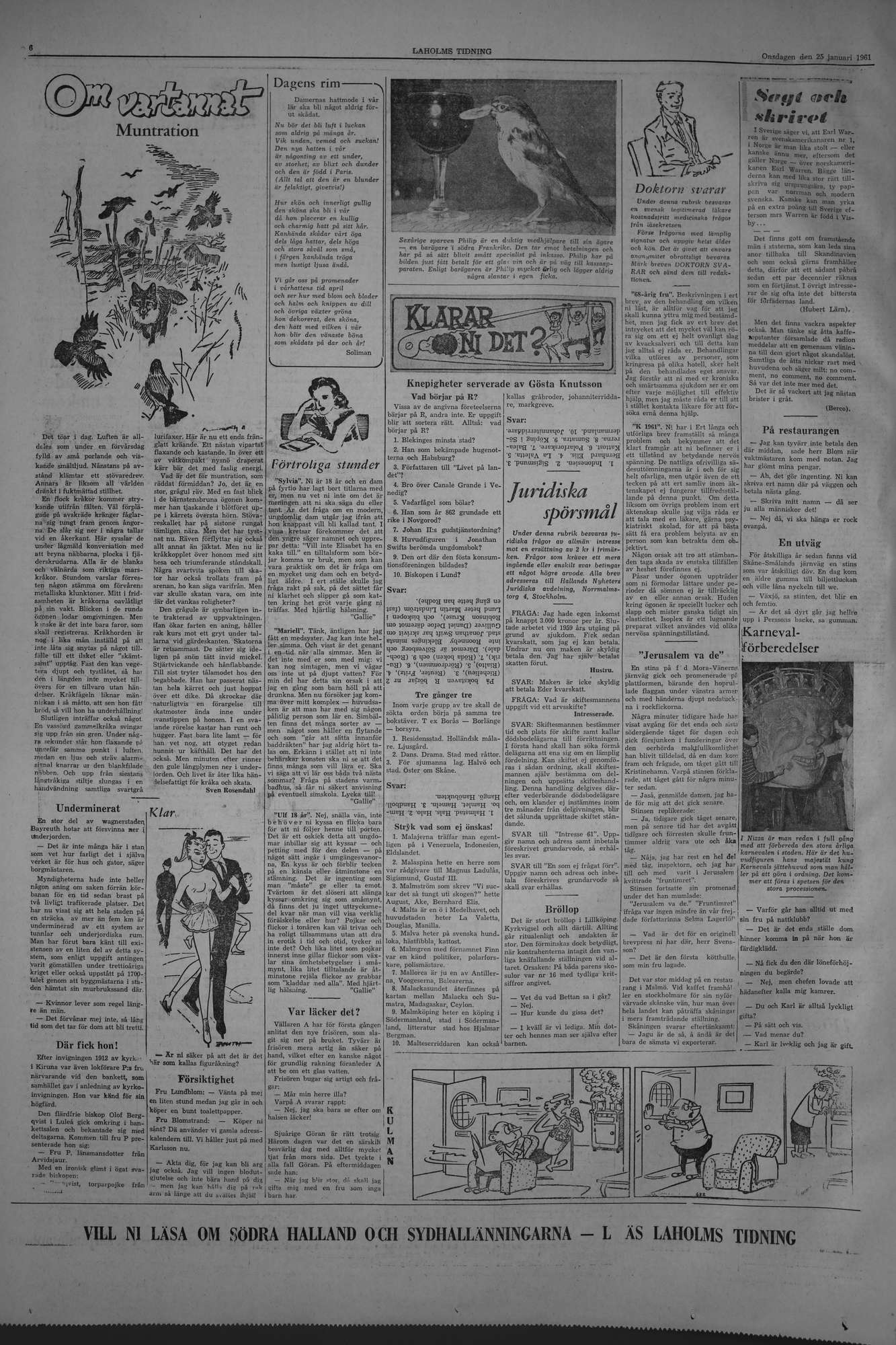 Laholms Tidning Onsdag 25 januari 1961, sida 6