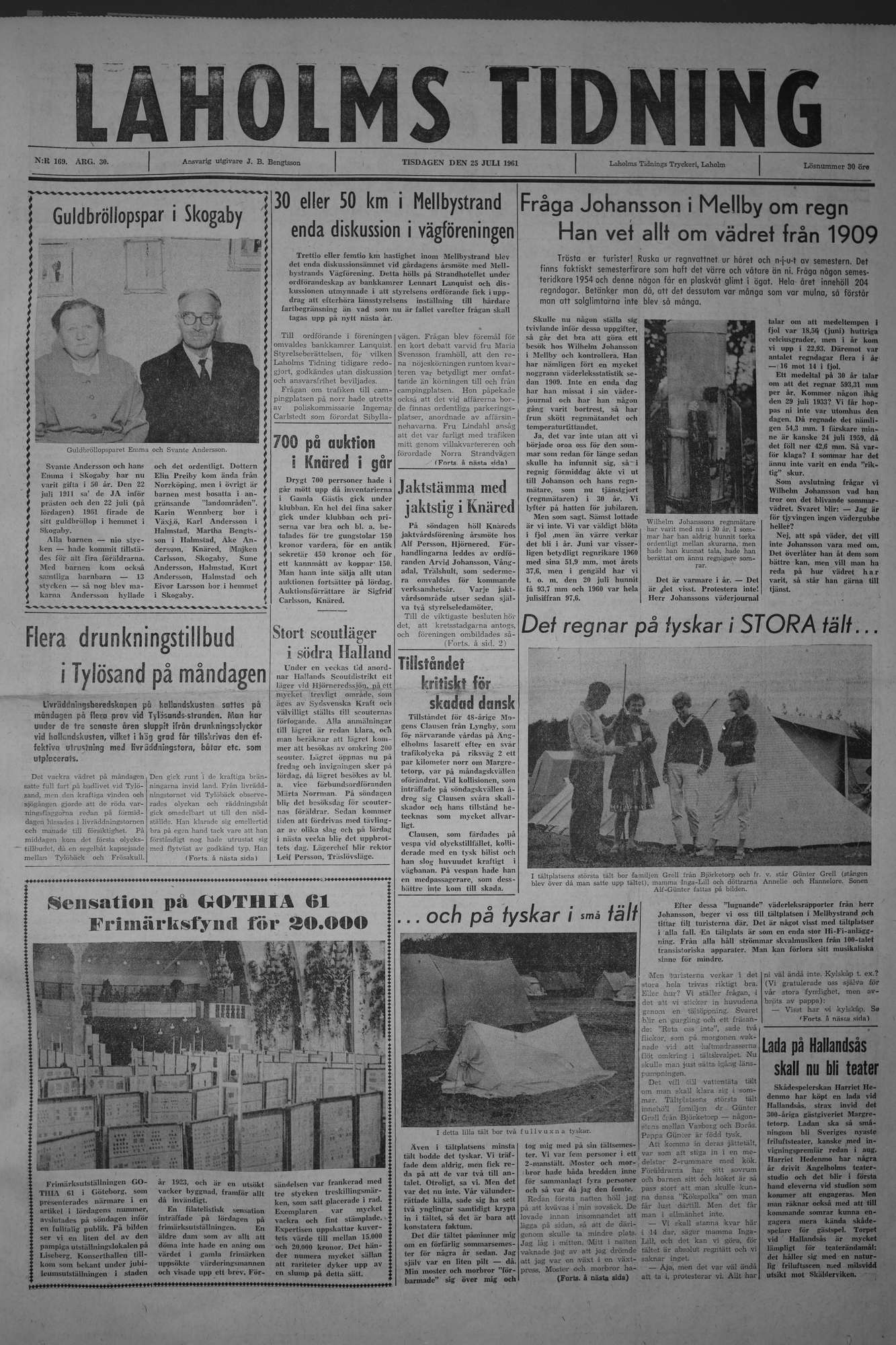 Laholms Tidning Tisdag 25 juli 1961, sida 1