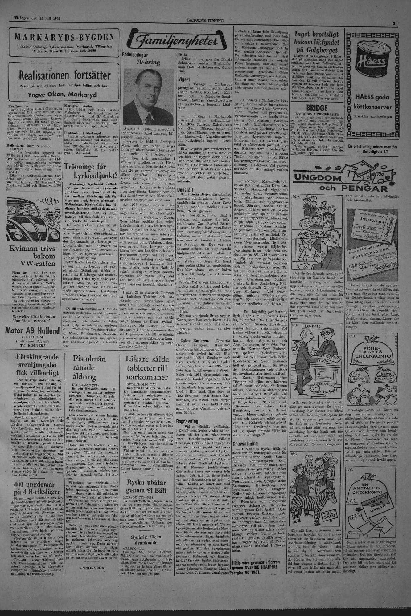 Laholms Tidning Tisdag 25 juli 1961, sida 3