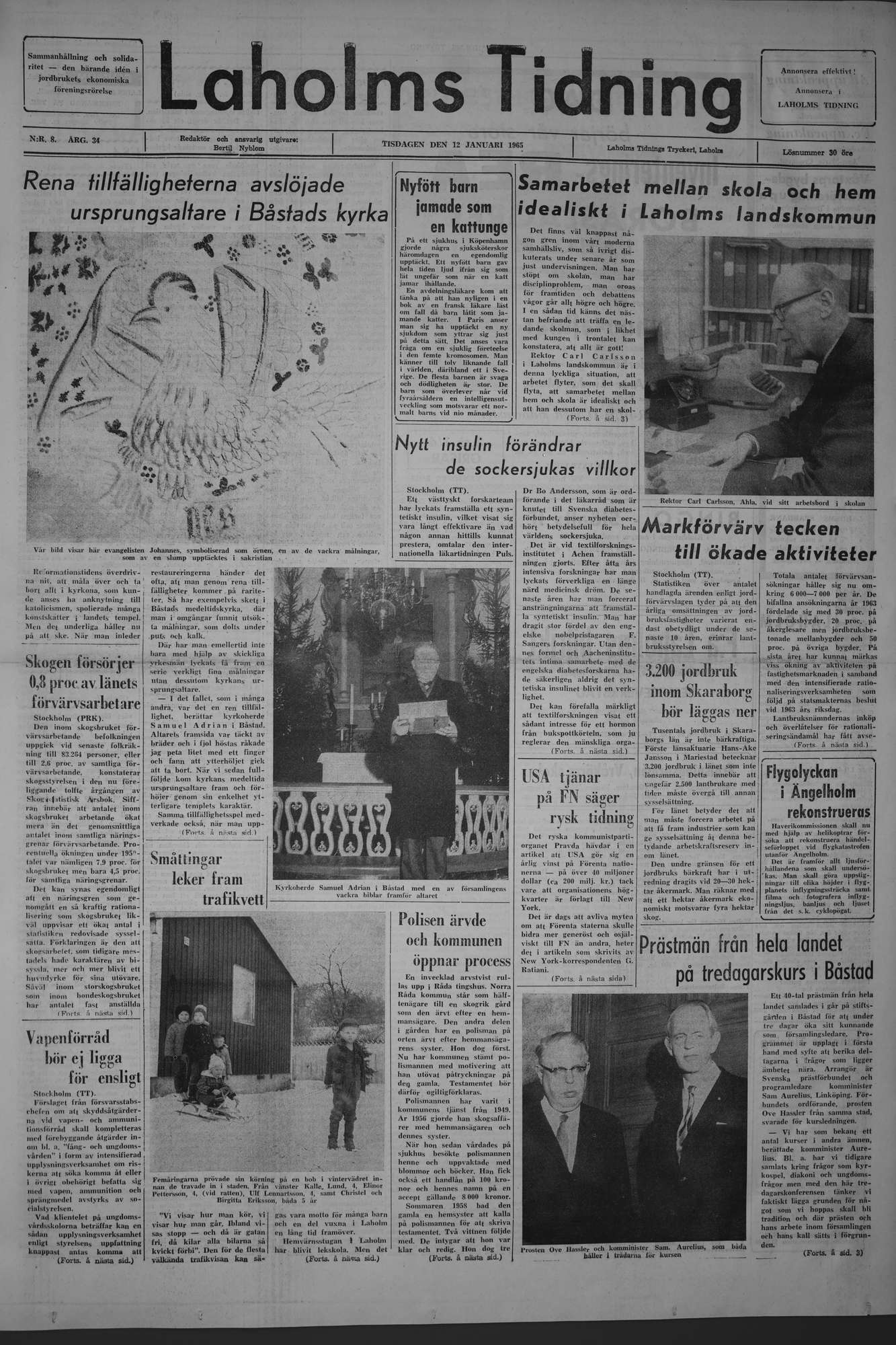 Laholms Tidning Tisdag 12 januari 1965, sida 1