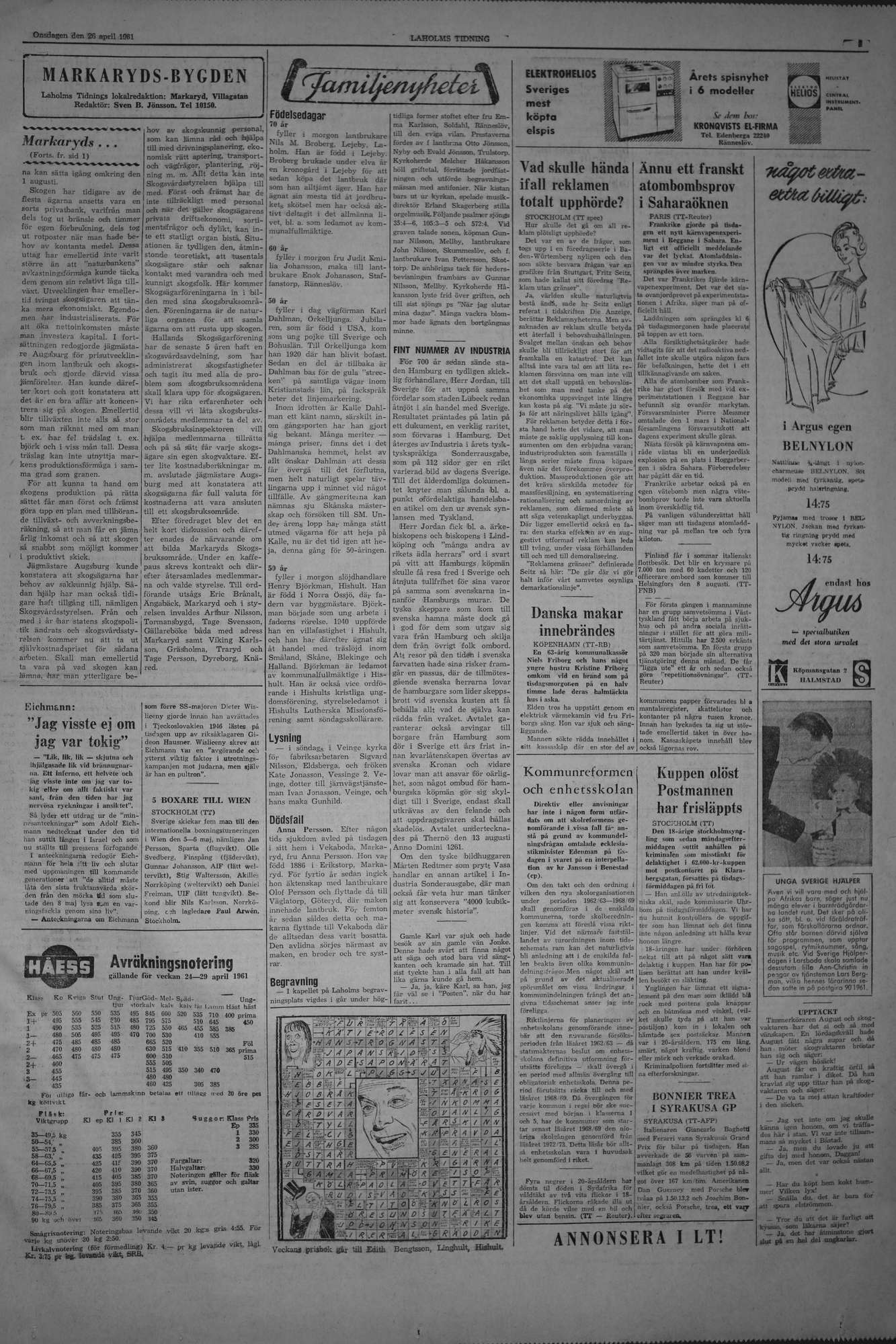 Laholms Tidning Onsdag 26 april 1961, sida 3