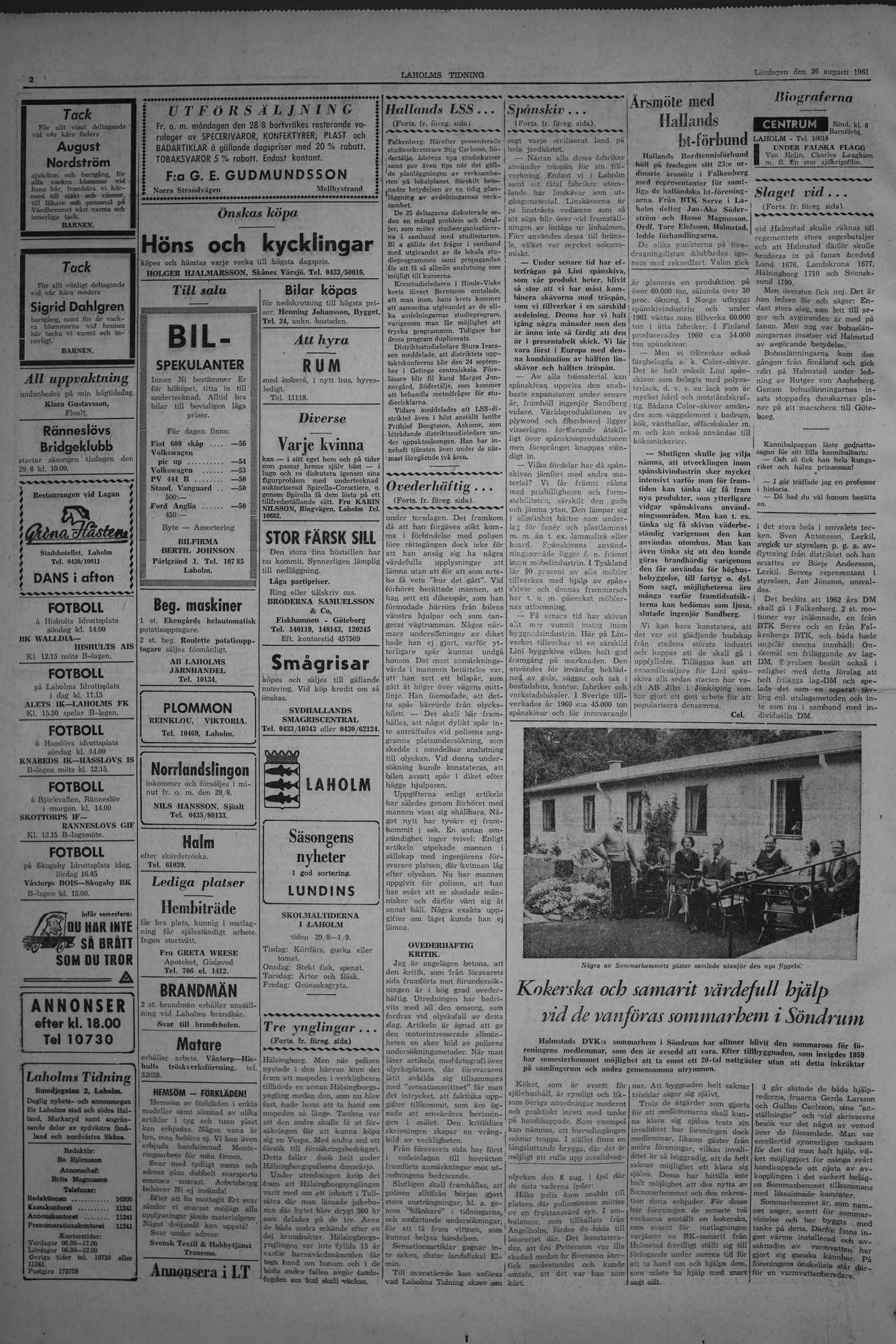 Laholms Tidning Lördag 26 augusti 1961, sida 2