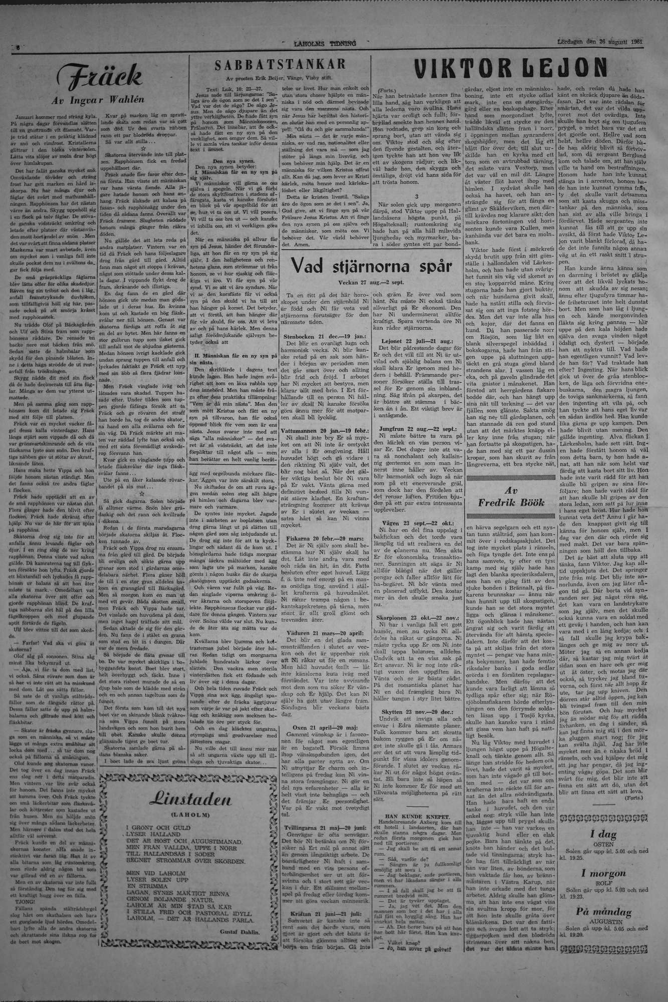 Laholms Tidning Lördag 26 augusti 1961, sida 6