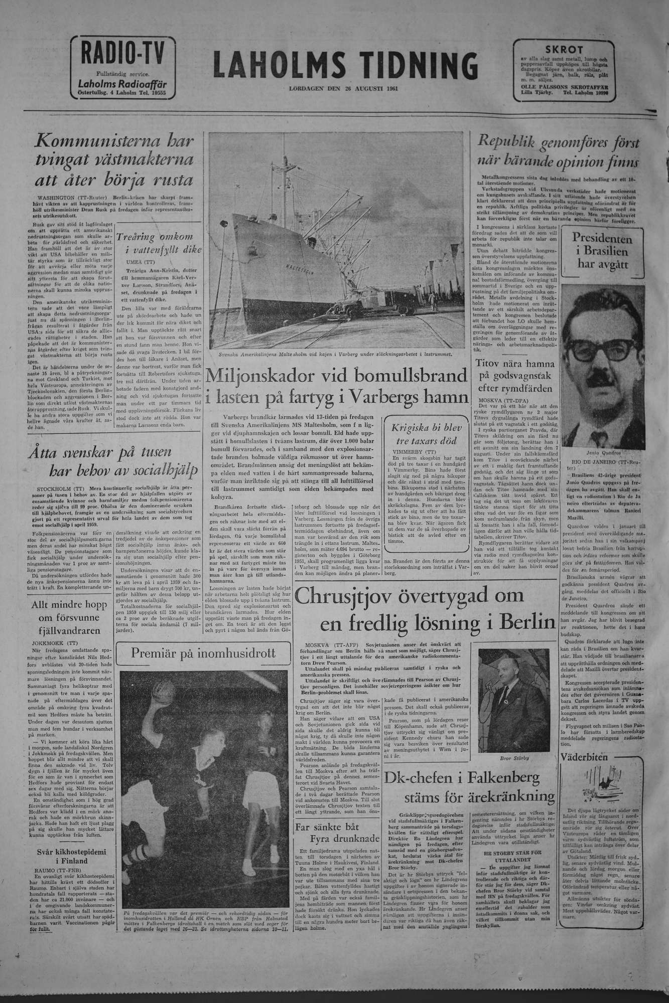 Laholms Tidning Lördag 26 augusti 1961, sida 8
