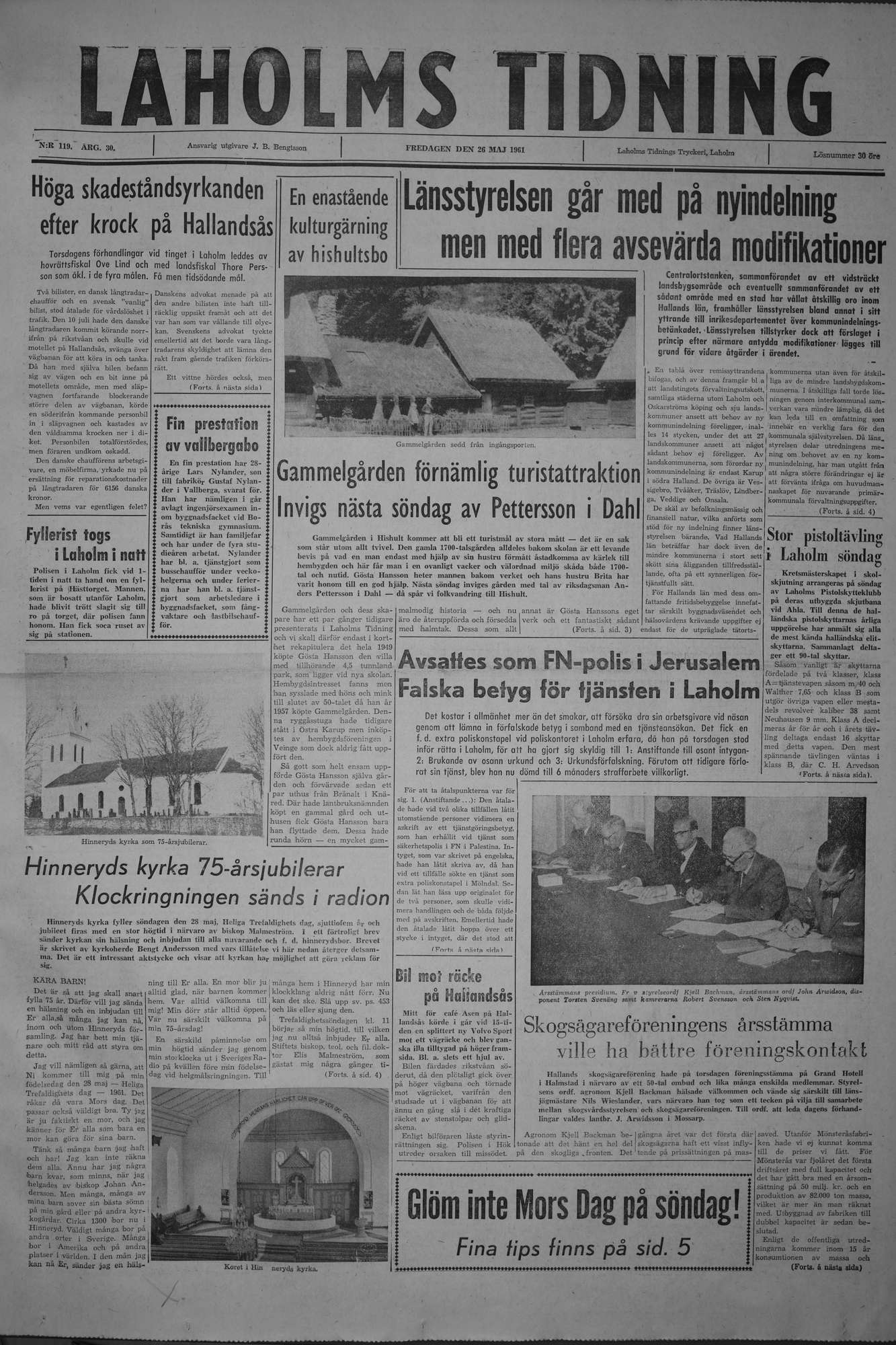 Laholms Tidning Fredag 26 maj 1961, sida 1