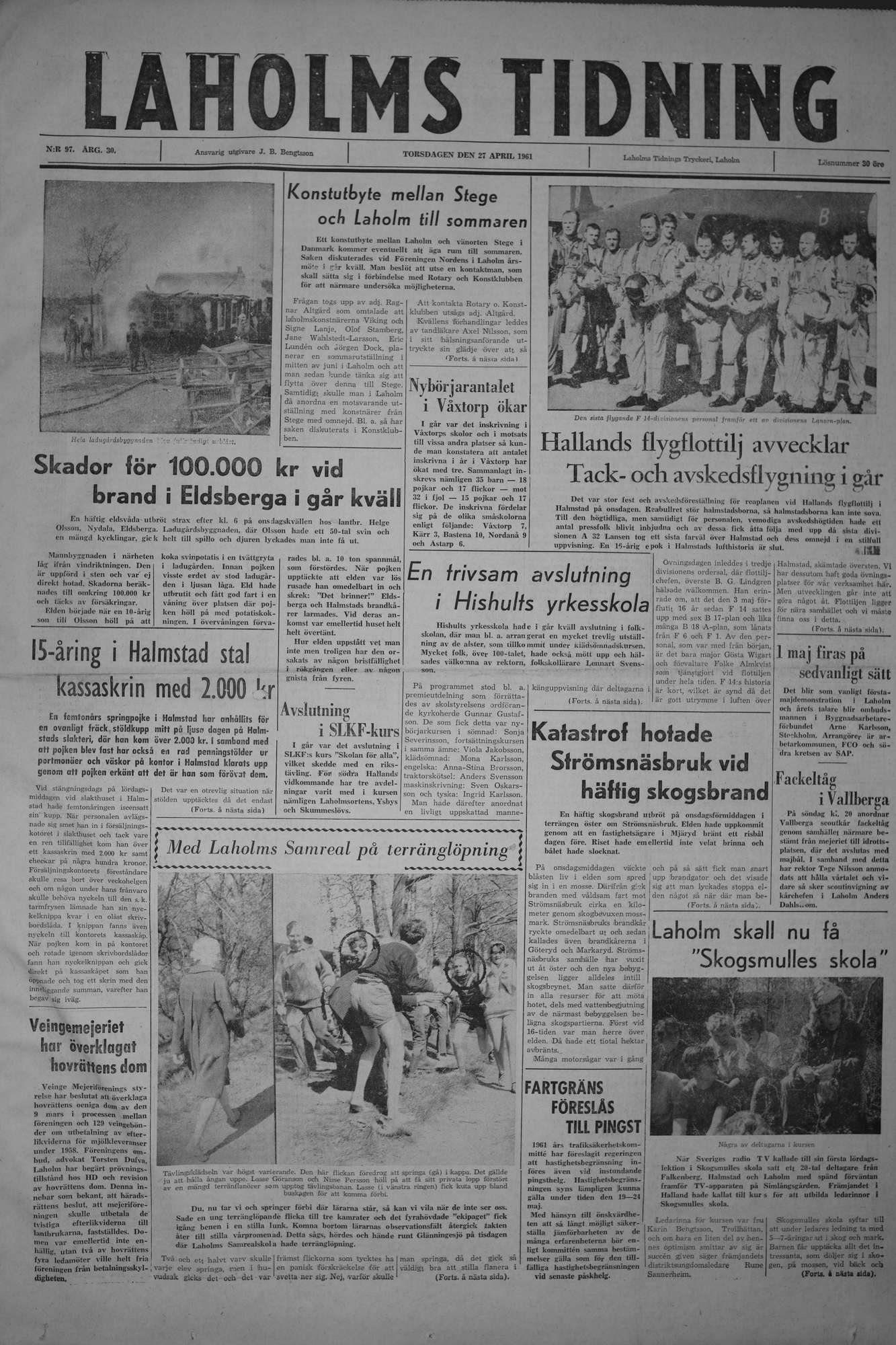 Laholms Tidning Torsdag 27 april 1961, sida 1
