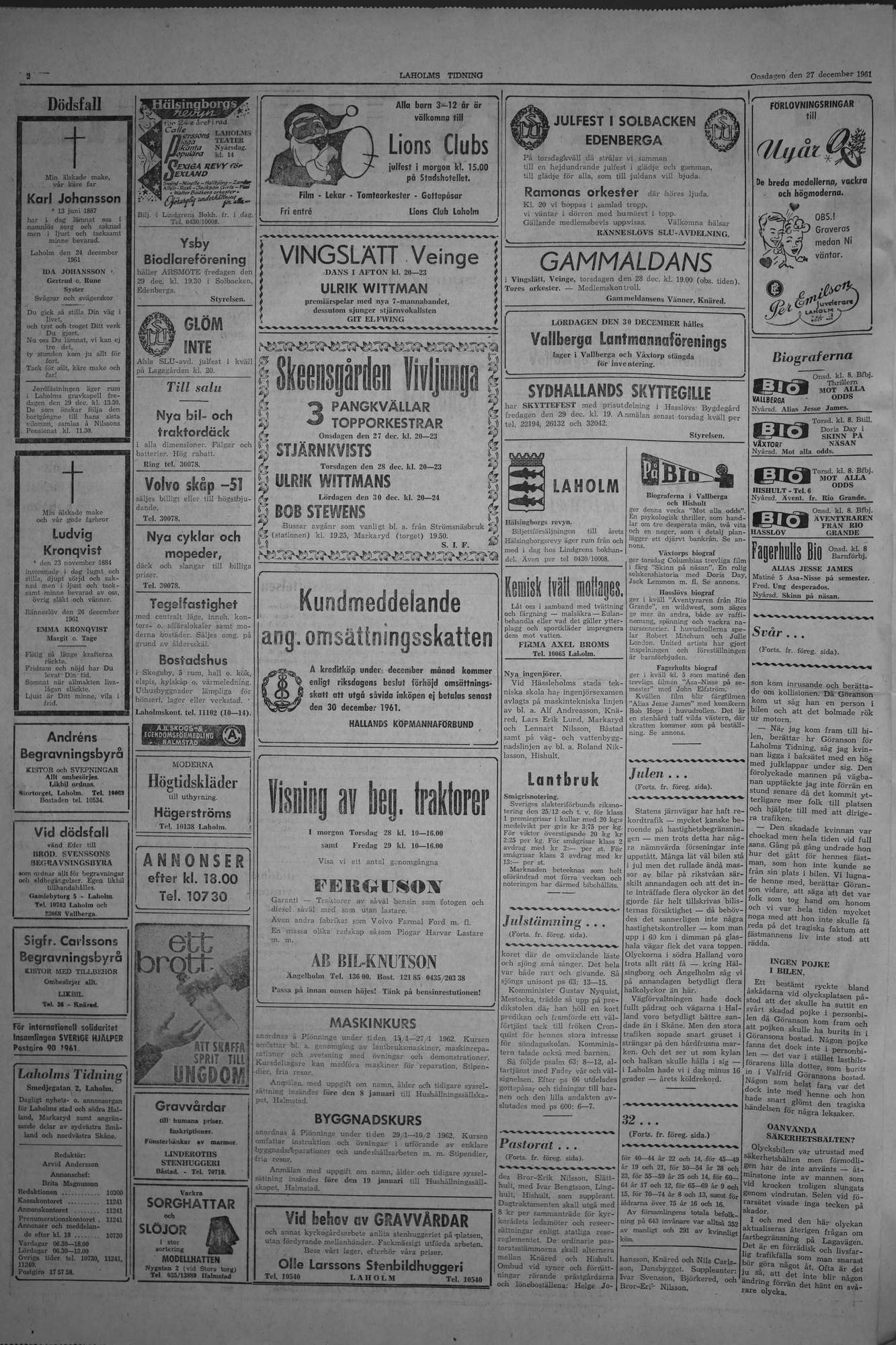 Laholms Tidning Onsdag 27 december 1961, sida 2