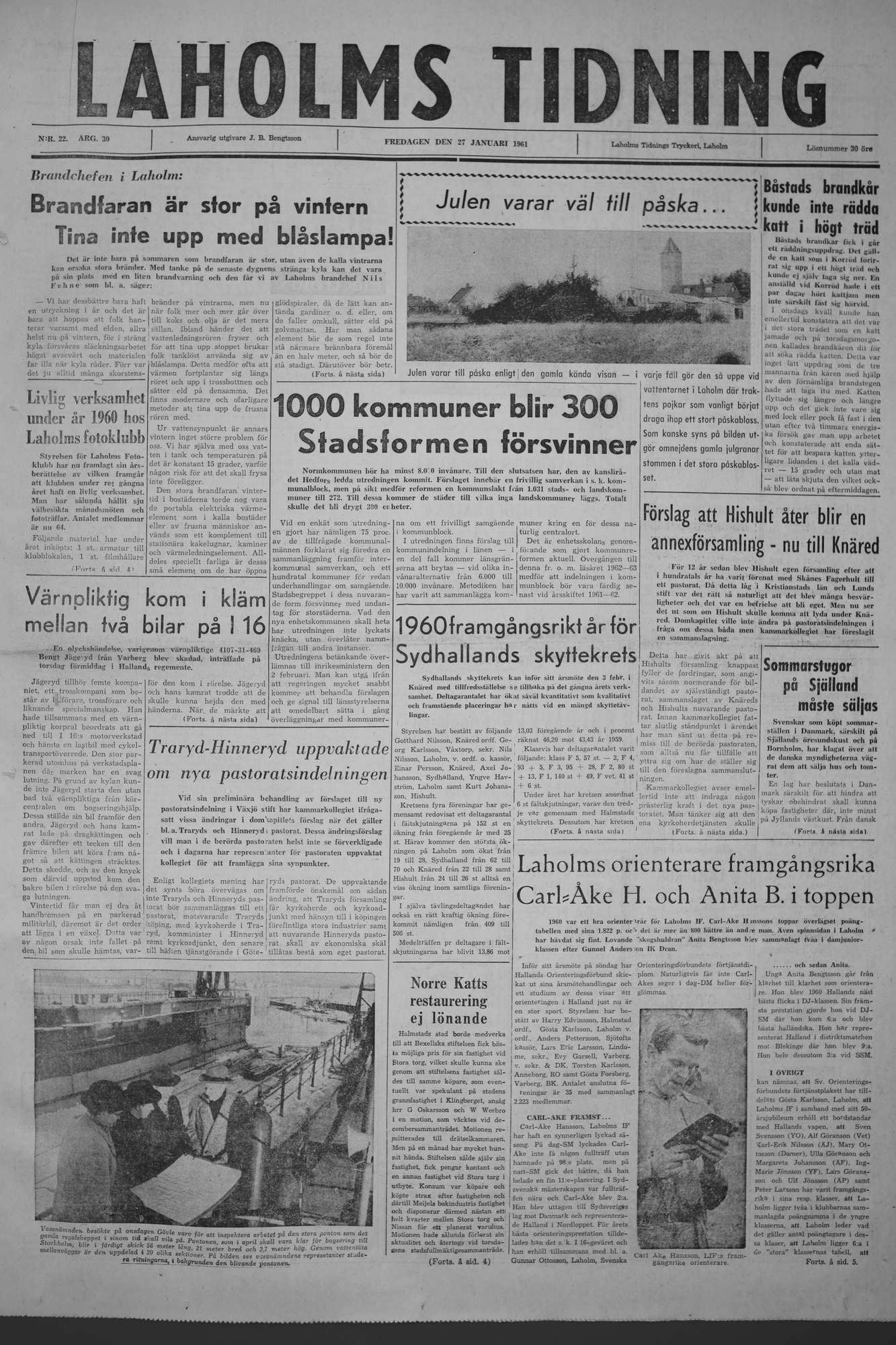 Laholms Tidning Fredag 27 januari 1961, sida 1