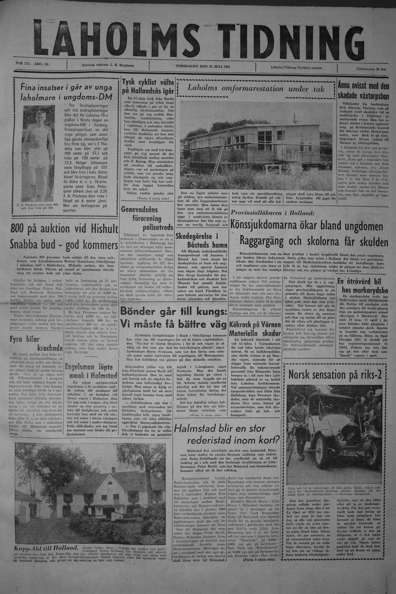 Laholms Tidning Torsdag 27 juli 1961, sida 1
