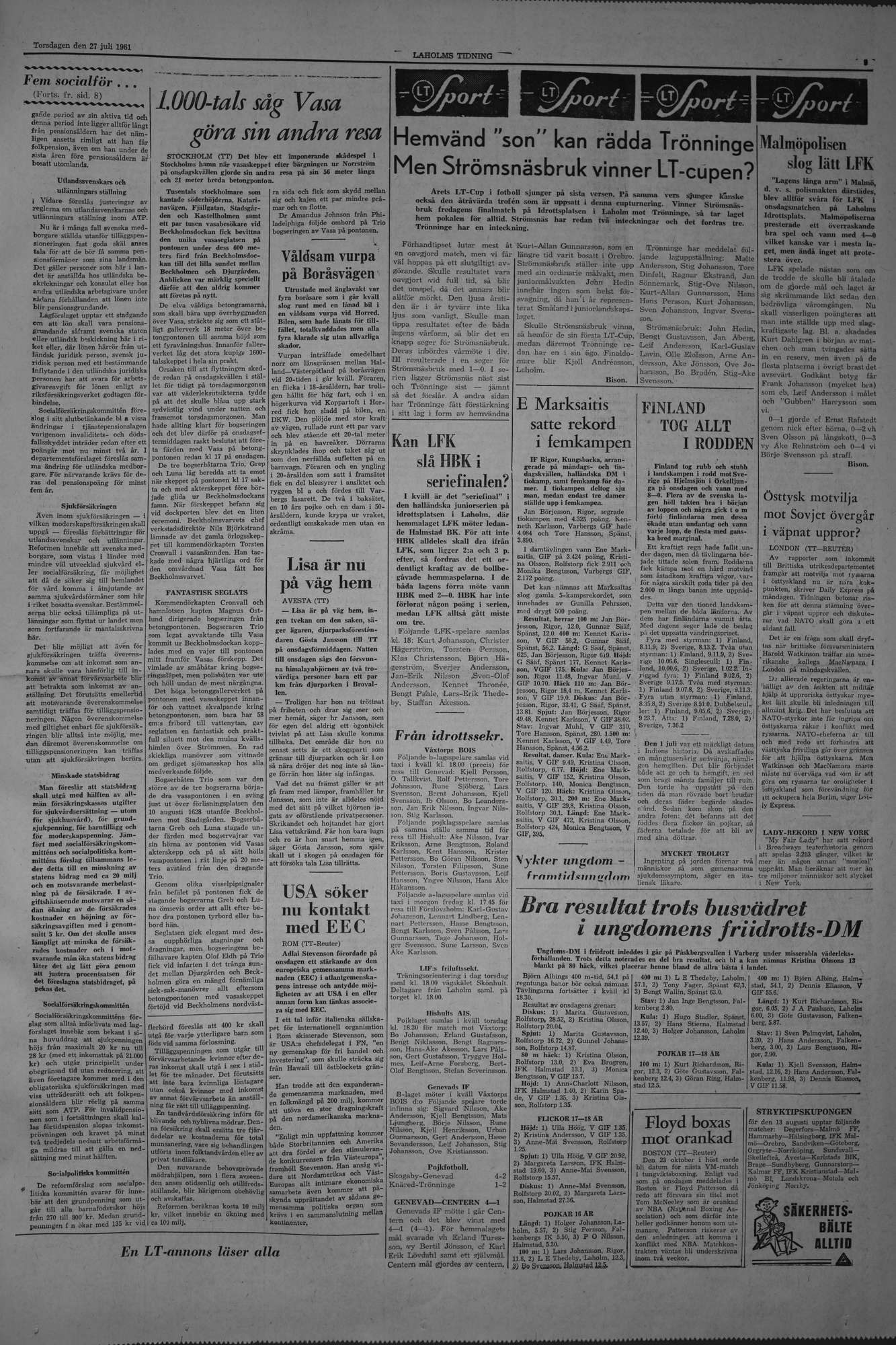 Laholms Tidning Torsdag 27 juli 1961, sida 5