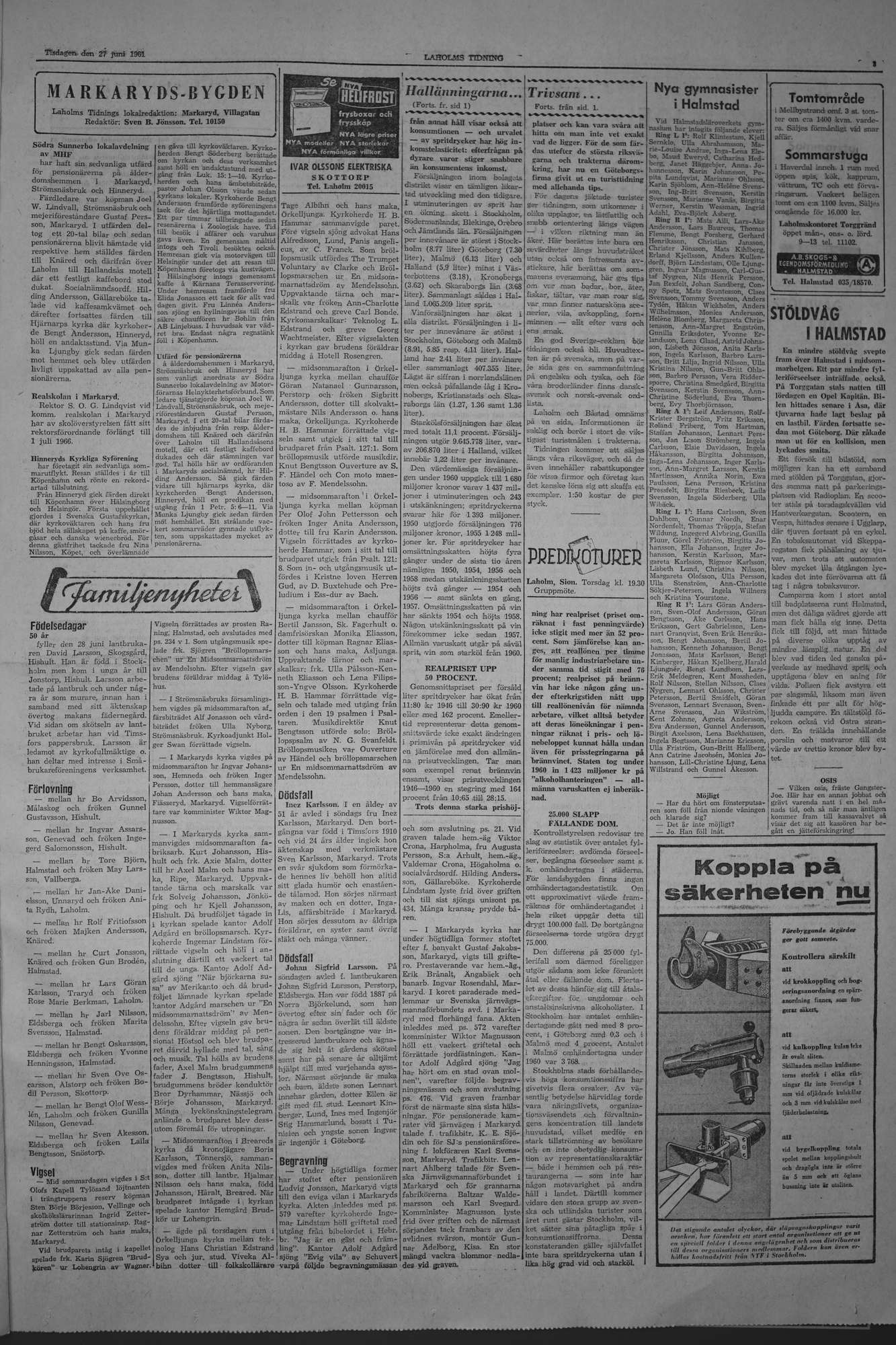 Laholms Tidning Tisdag 27 juni 1961, sida 3