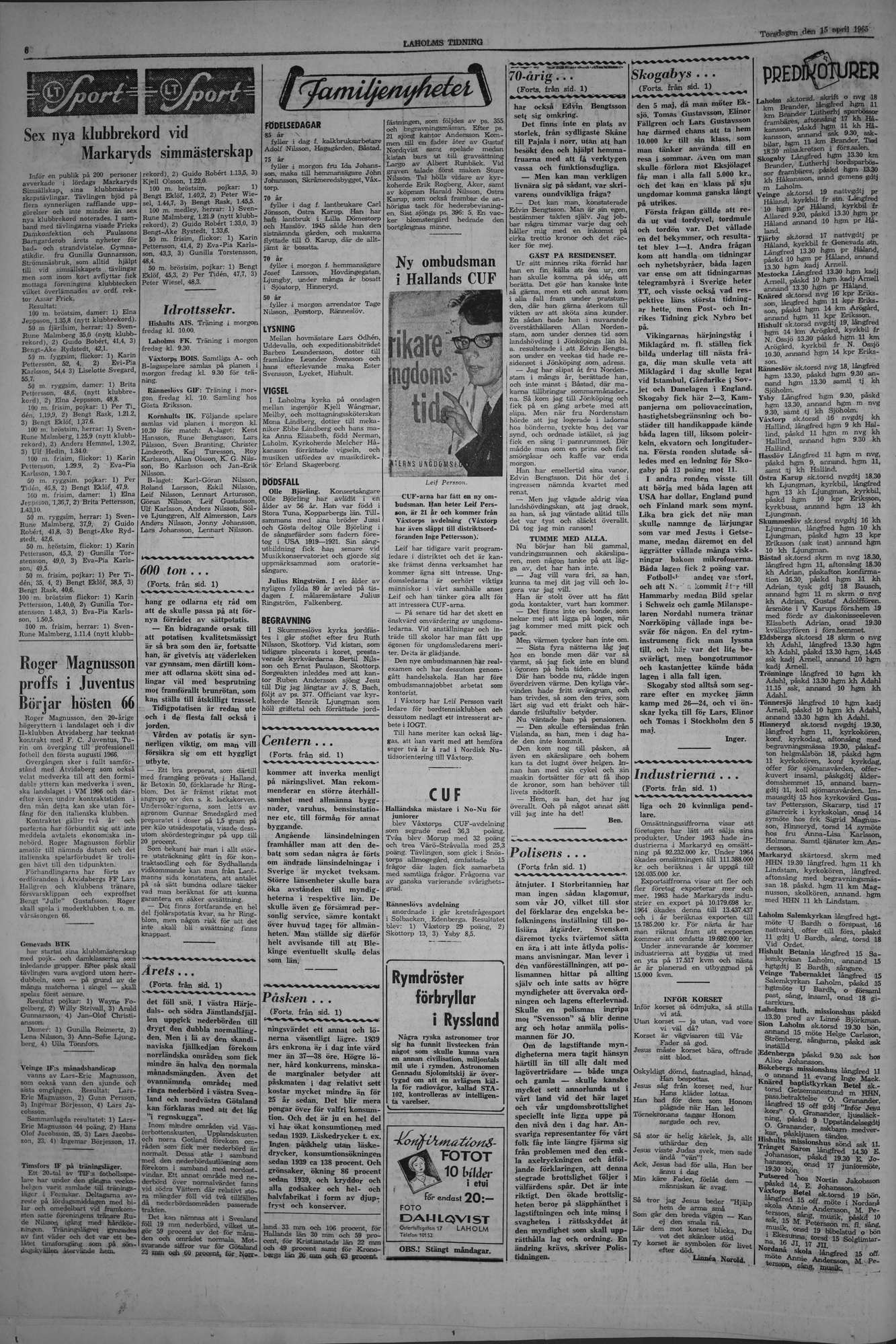 Laholms Tidning Torsdag 15 april 1965, sida 6