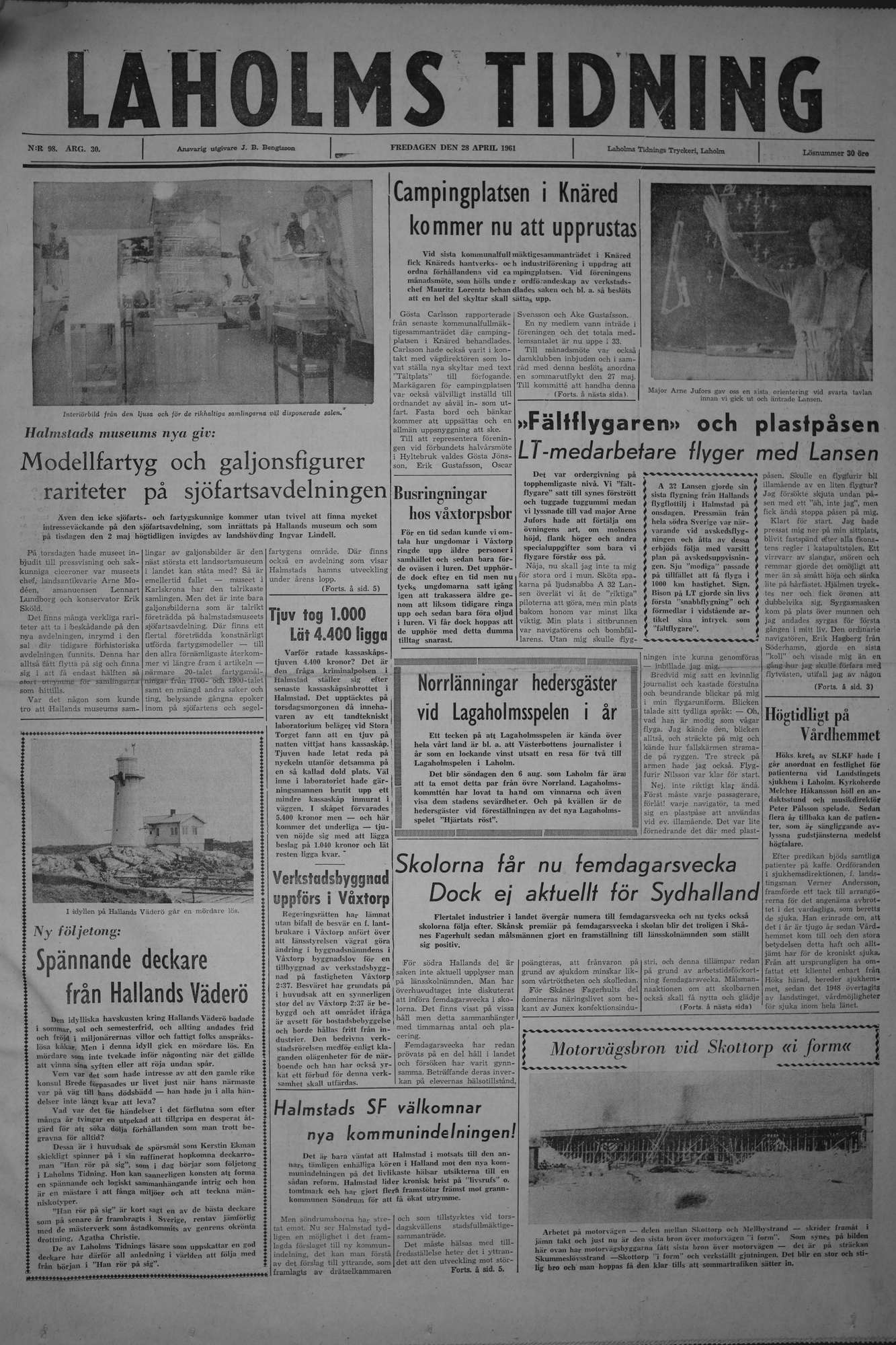Laholms Tidning Fredag 28 april 1961, sida 1