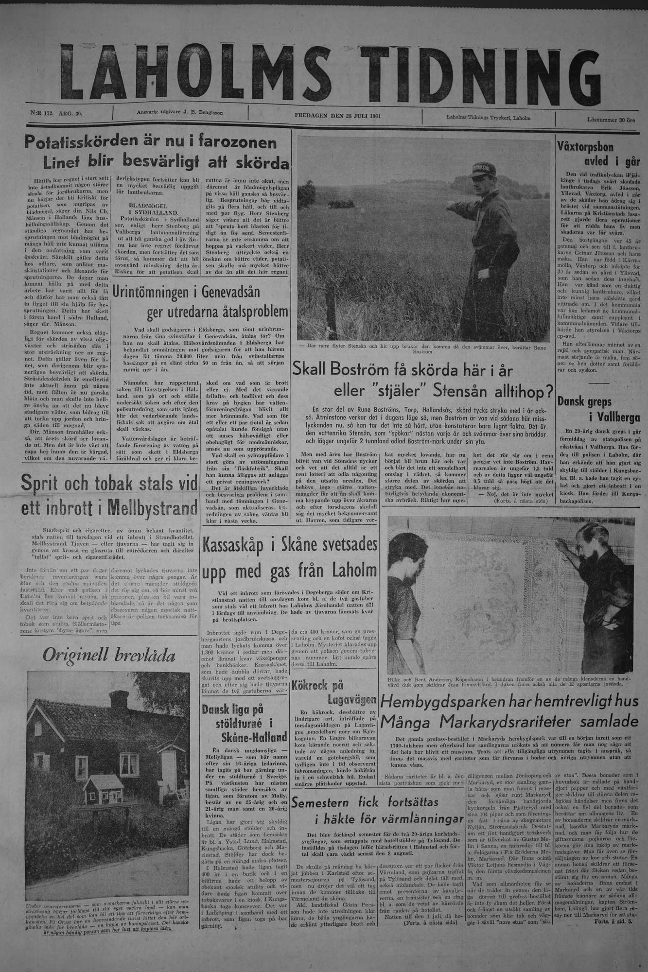 Laholms Tidning Fredag 28 juli 1961, sida 1