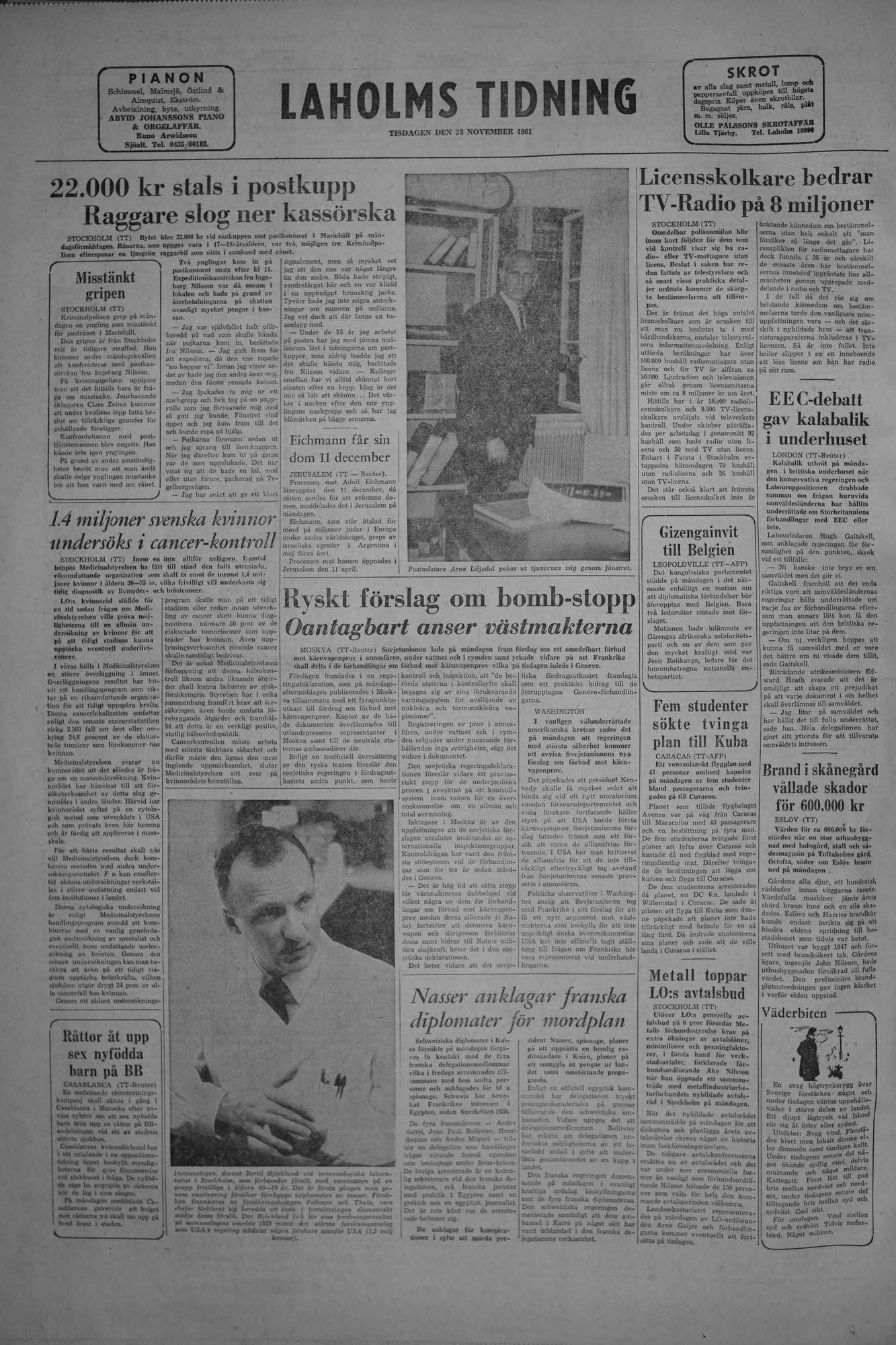 Laholms Tidning Tisdag 28 november 1961, sida 8