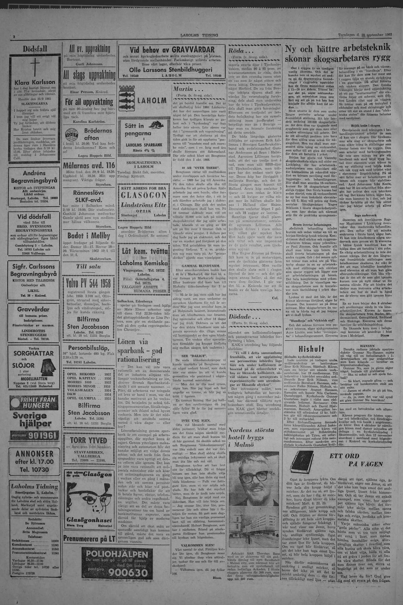 Laholms Tidning Torsdag 28 september 1961, sida 2