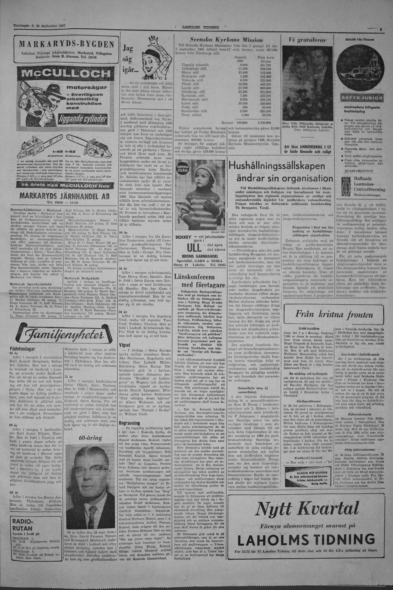Laholms Tidning Torsdag 28 september 1961, sida 3