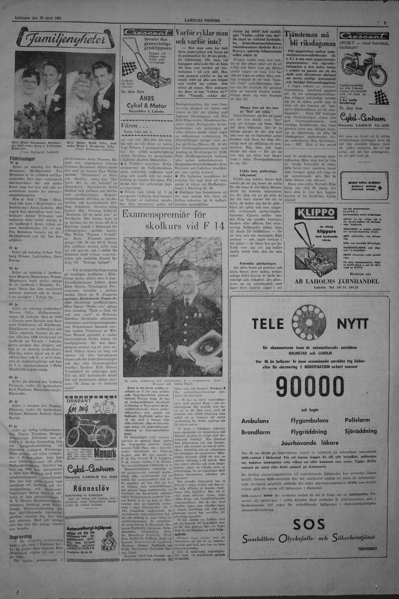 Laholms Tidning Lördag 29 april 1961, sida 3