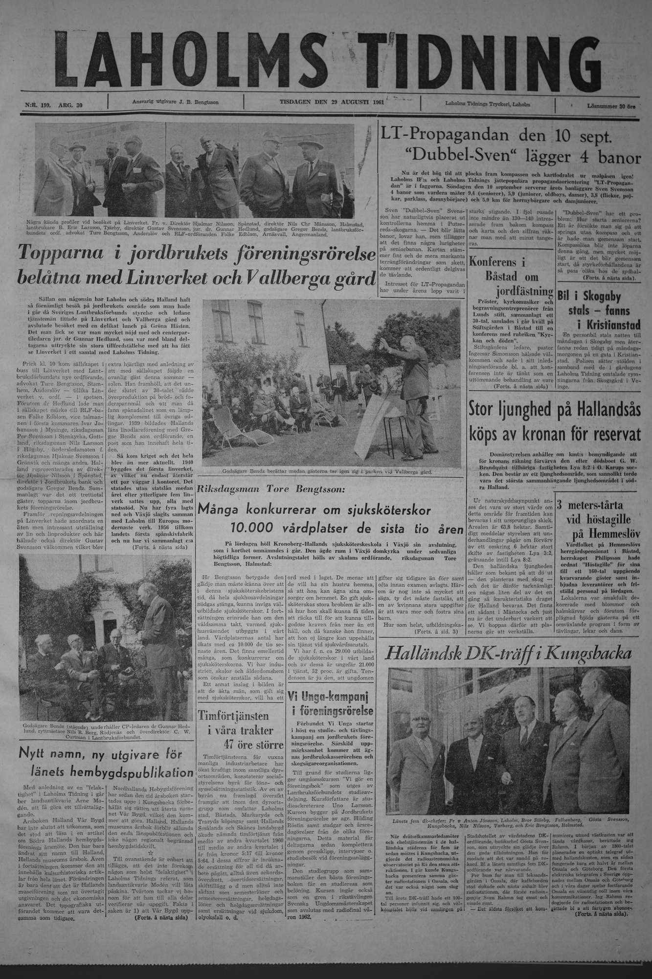 Laholms Tidning Tisdag 29 augusti 1961, sida 1