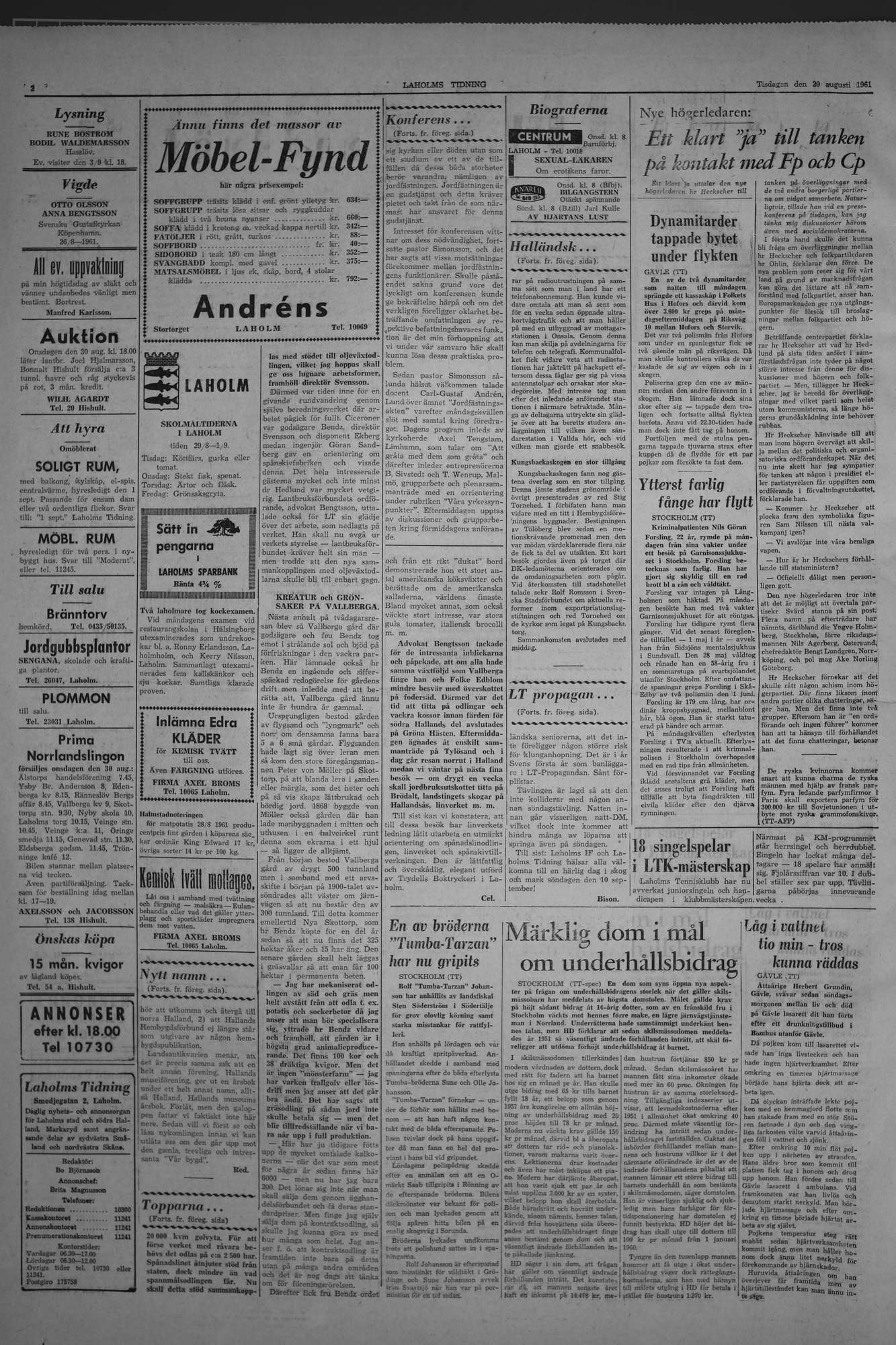 Laholms Tidning Tisdag 29 augusti 1961, sida 2