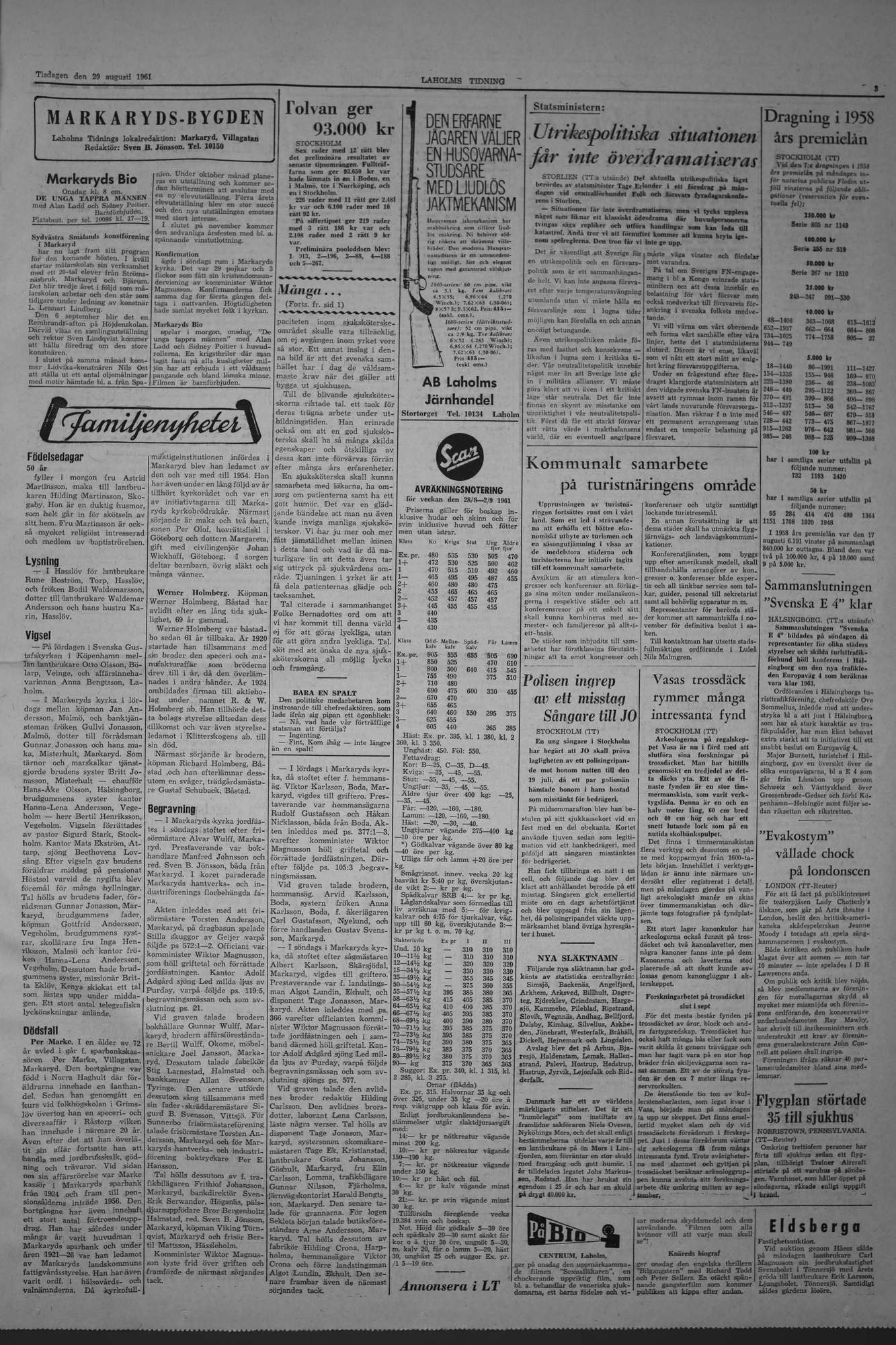 Laholms Tidning Tisdag 29 augusti 1961, sida 3