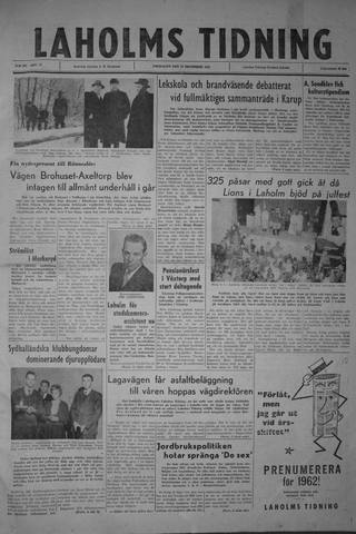 Förstasidan, Fredag 29 december 1961