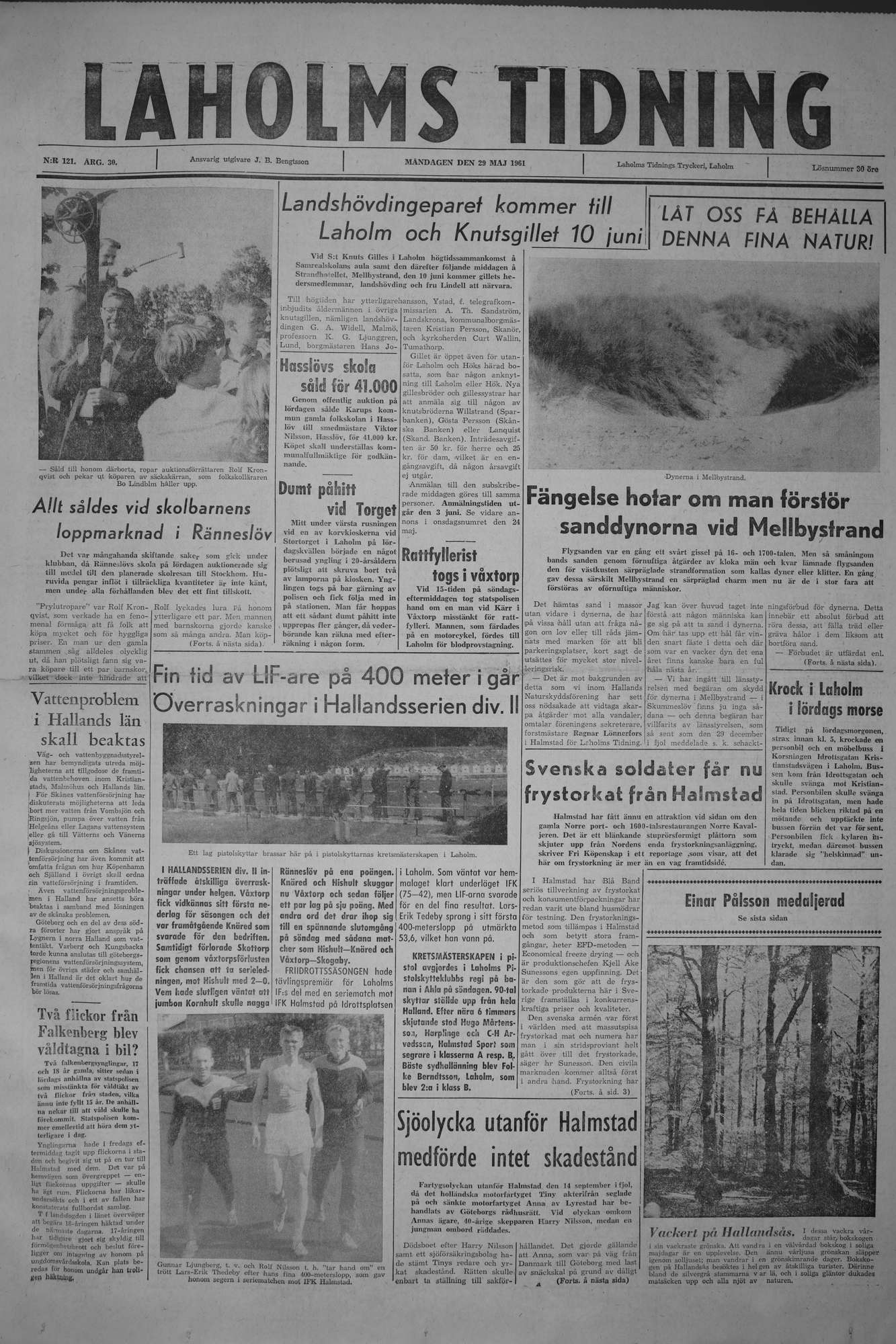 Laholms Tidning Måndag 29 maj 1961, sida 1