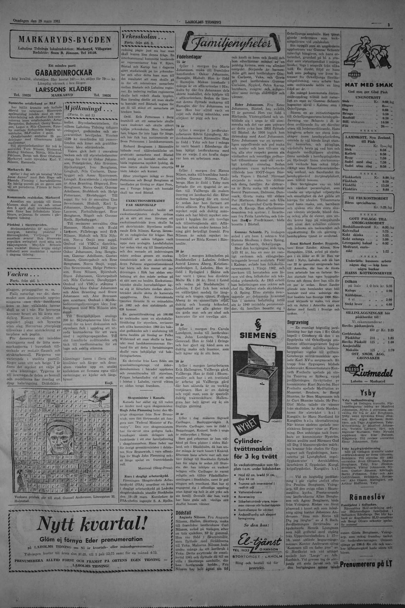 Laholms Tidning Onsdag 29 mars 1961, sida 3