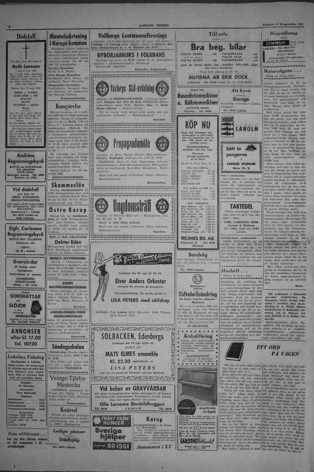 Laholms Tidning Fredag 29 september 1961, sida 2