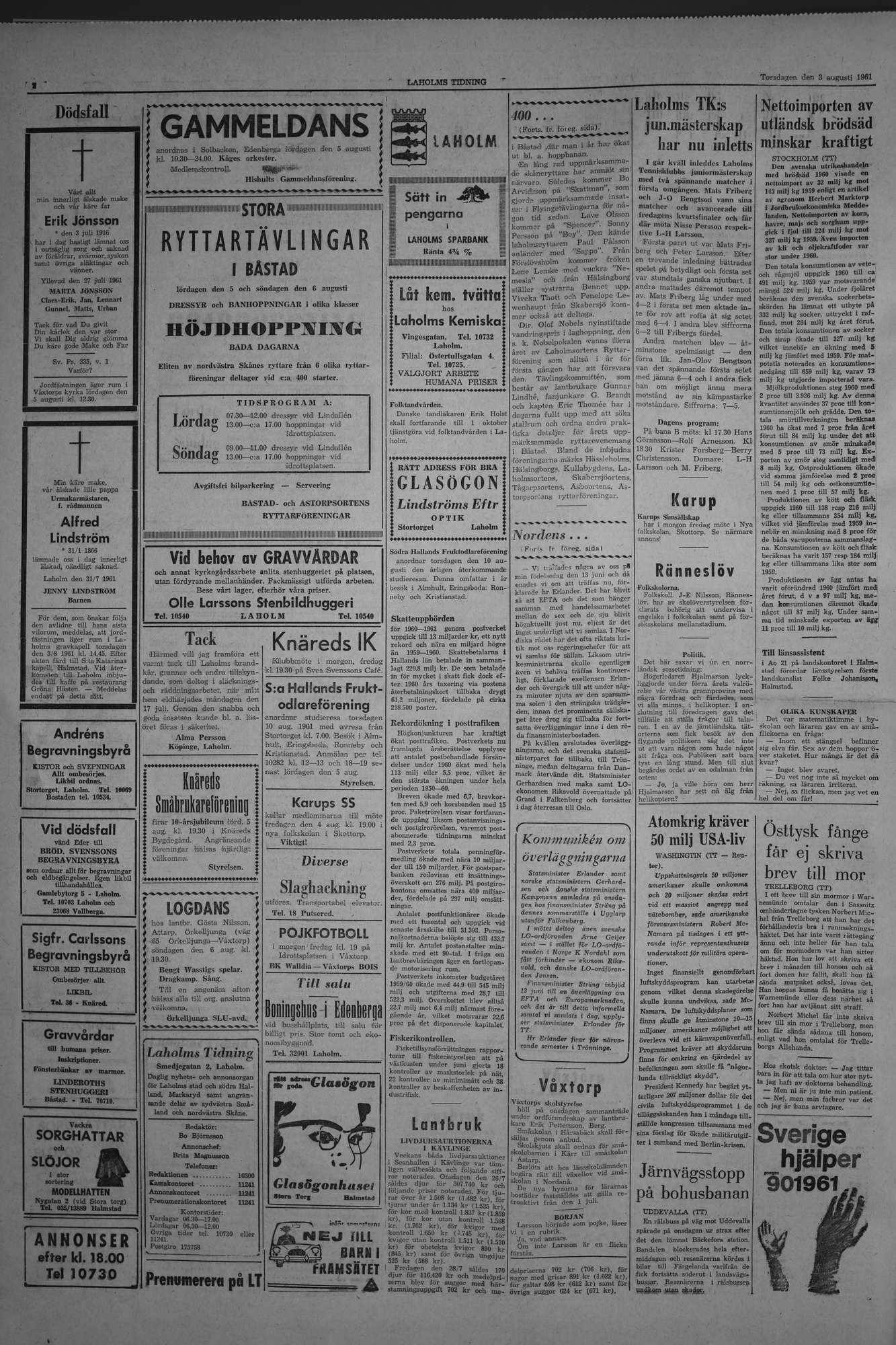 Laholms Tidning Torsdag 3 augusti 1961, sida 2