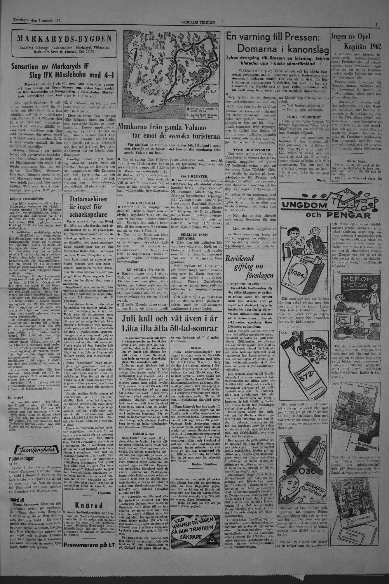 Laholms Tidning Torsdag 3 augusti 1961, sida 3