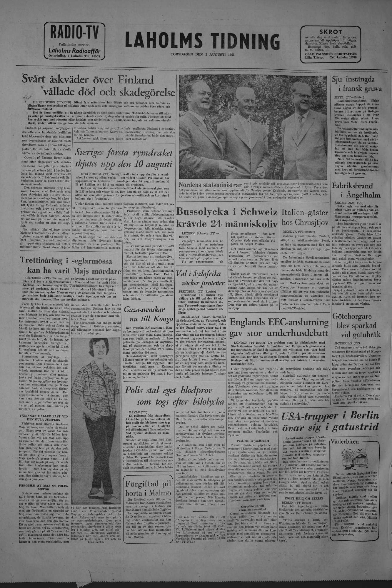 Laholms Tidning Torsdag 3 augusti 1961, sida 8