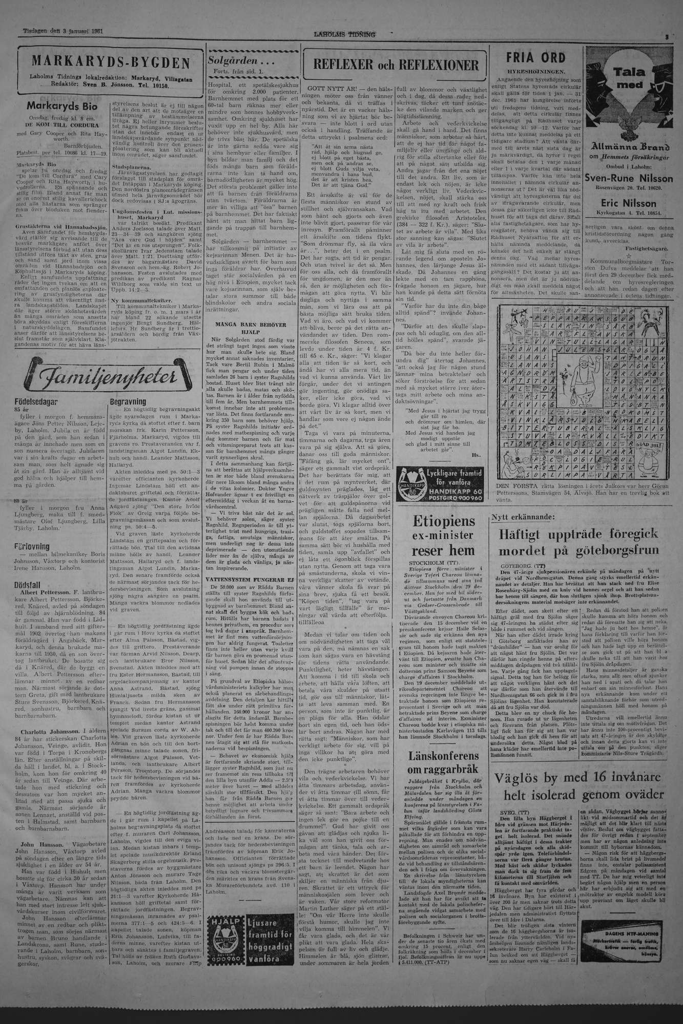 Laholms Tidning Tisdag 3 januari 1961, sida 3
