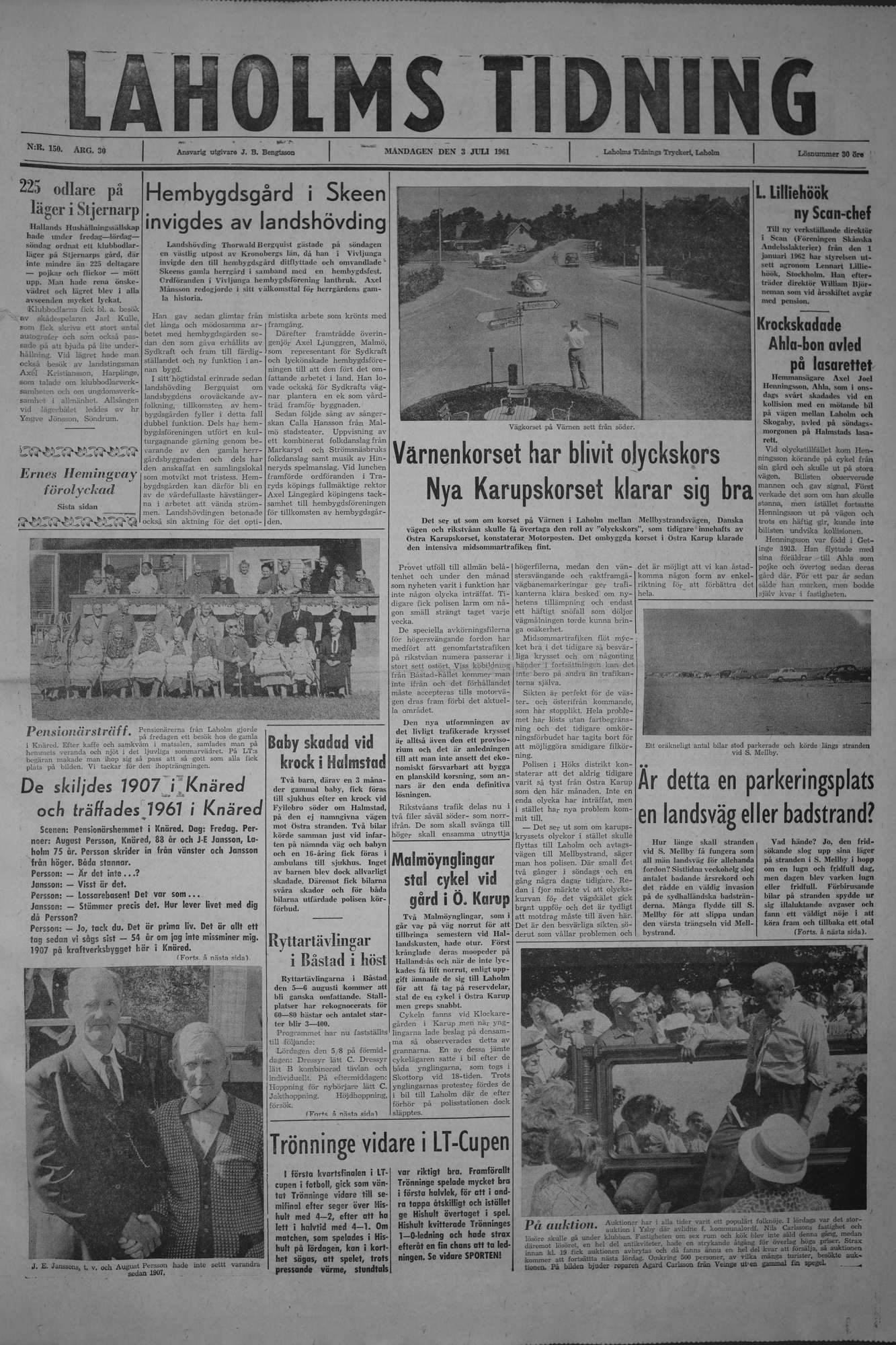 Laholms Tidning Måndag 3 juli 1961, sida 1