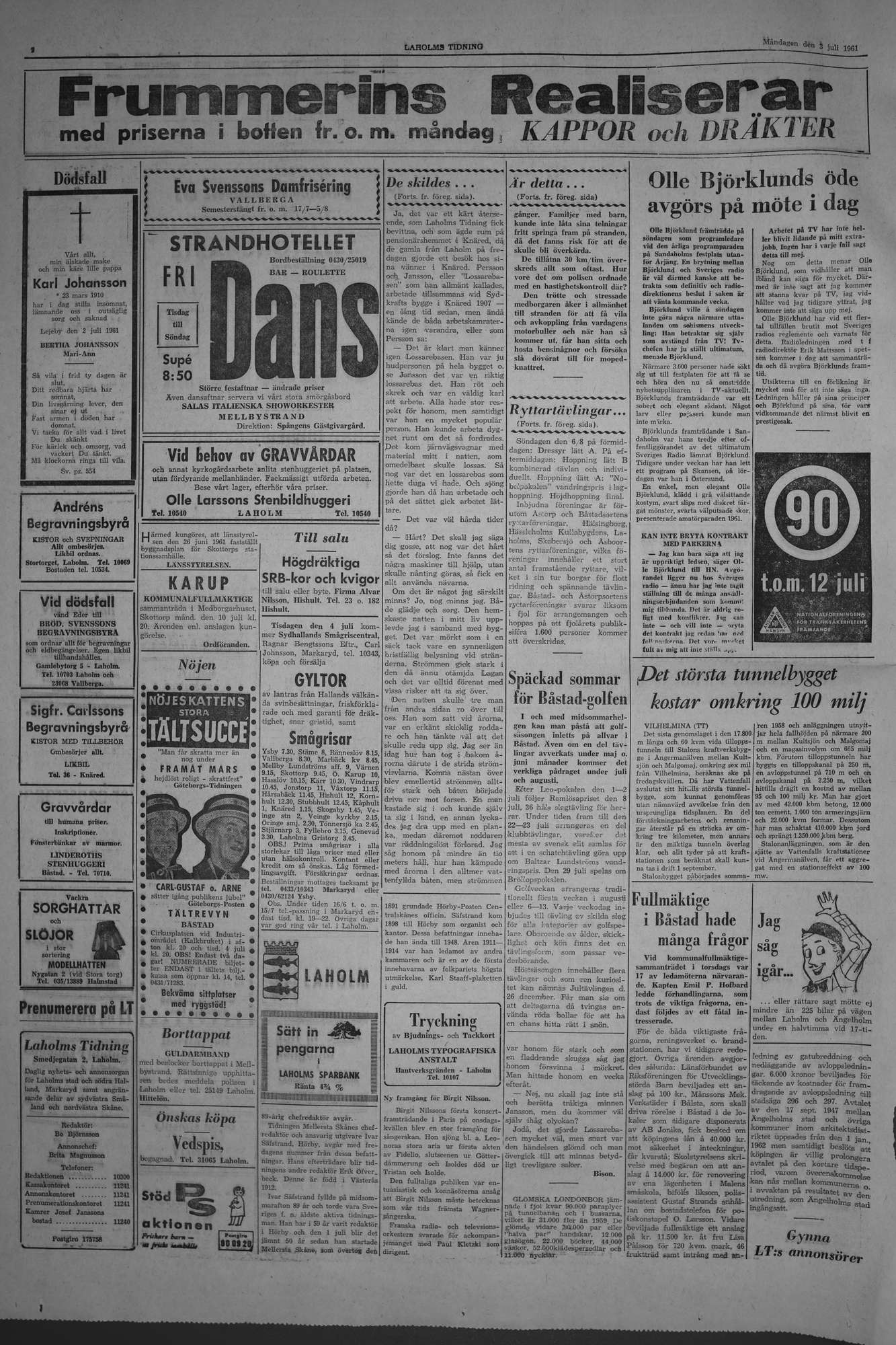Laholms Tidning Måndag 3 juli 1961, sida 2