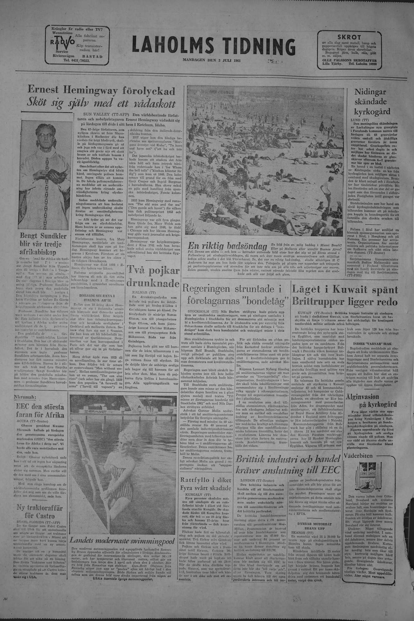 Laholms Tidning Måndag 3 juli 1961, sida 8