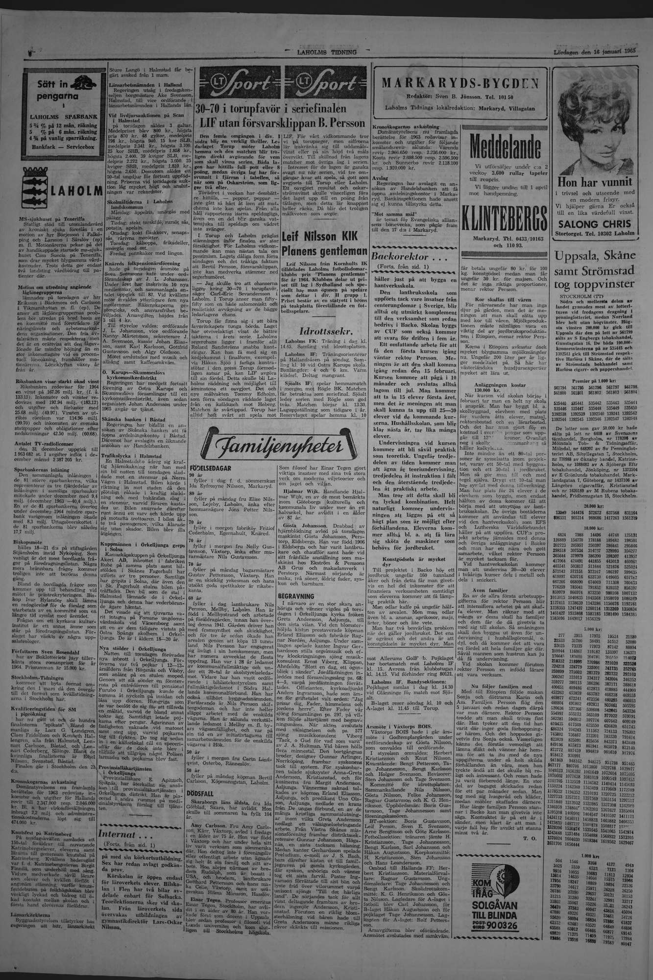 Laholms Tidning Lördag 16 januari 1965, sida 6