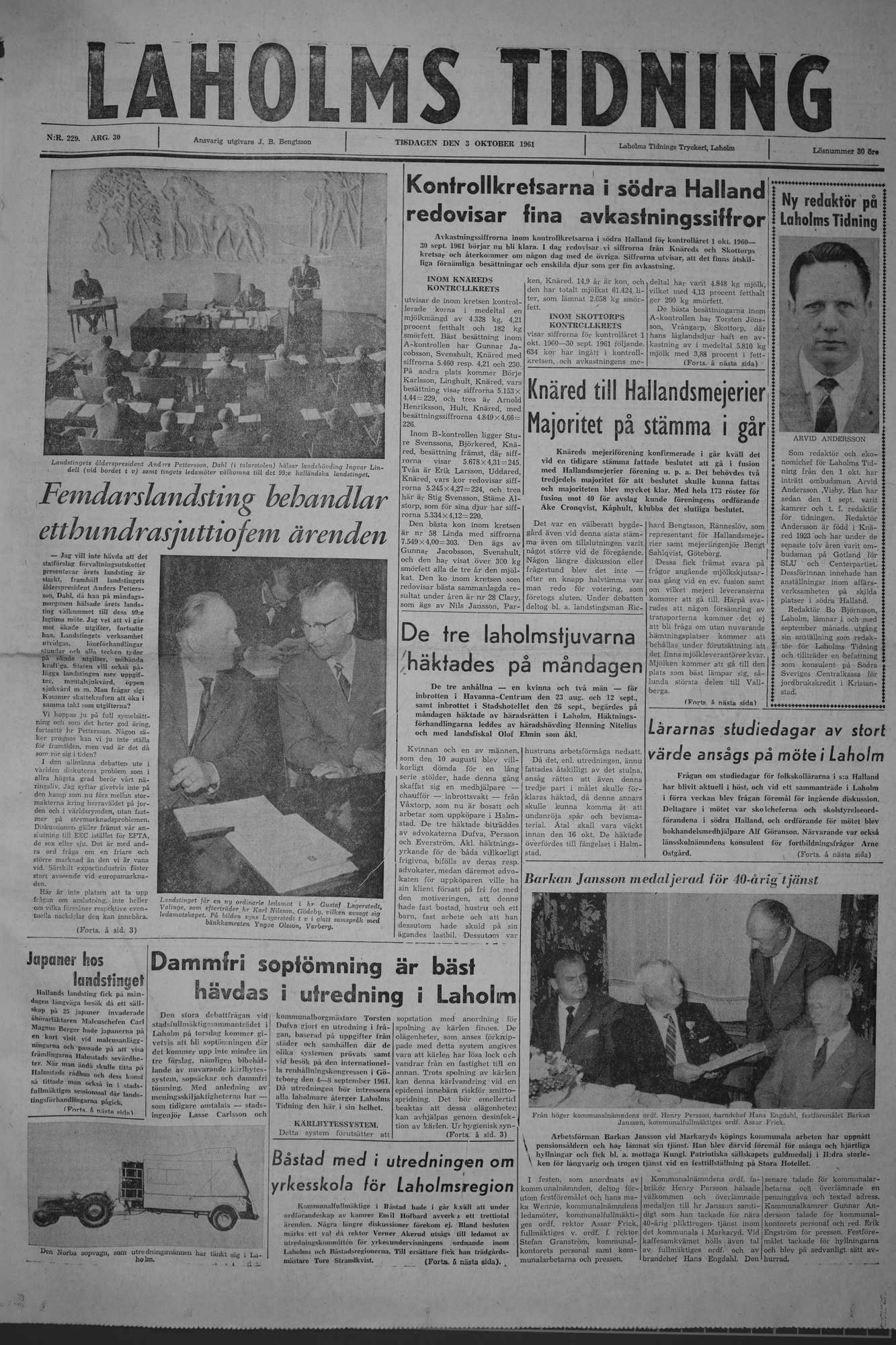 Laholms Tidning Tisdag 3 oktober 1961, sida 1
