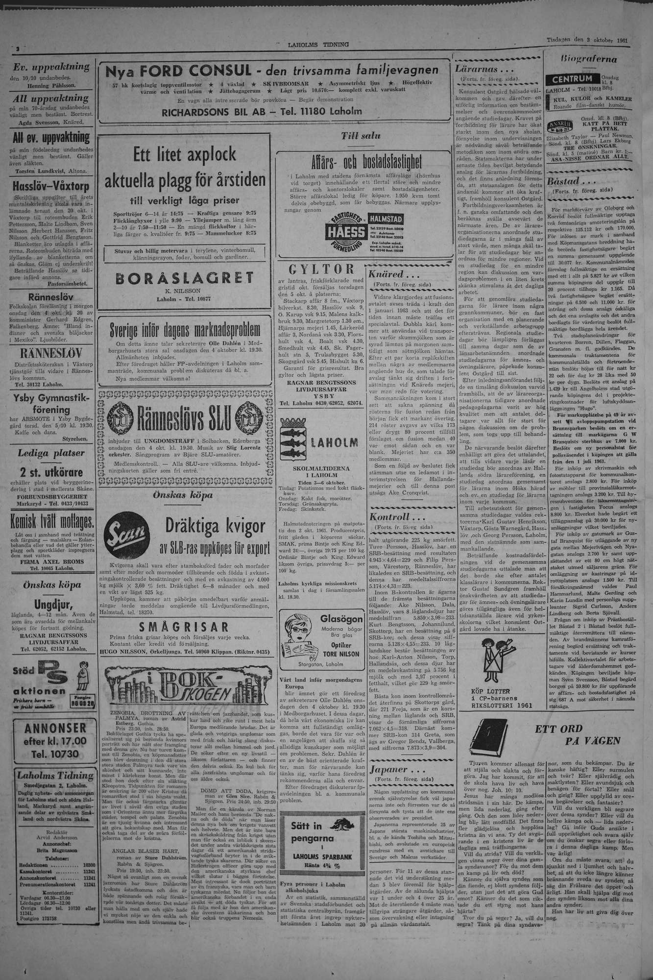 Laholms Tidning Tisdag 3 oktober 1961, sida 2
