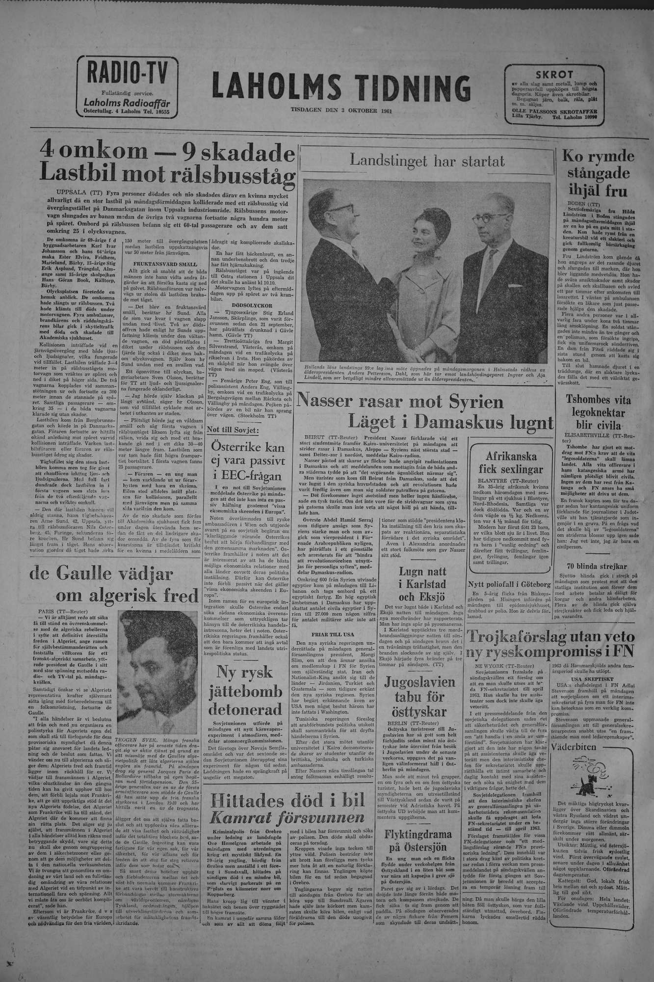 Laholms Tidning Tisdag 3 oktober 1961, sida 8