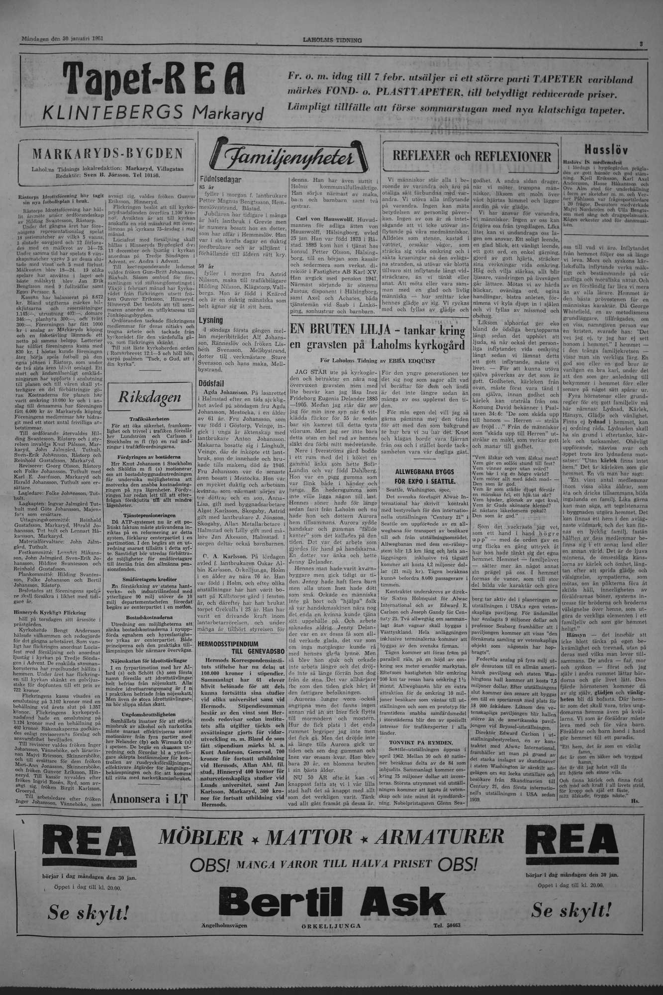 Laholms Tidning Måndag 30 januari 1961, sida 3