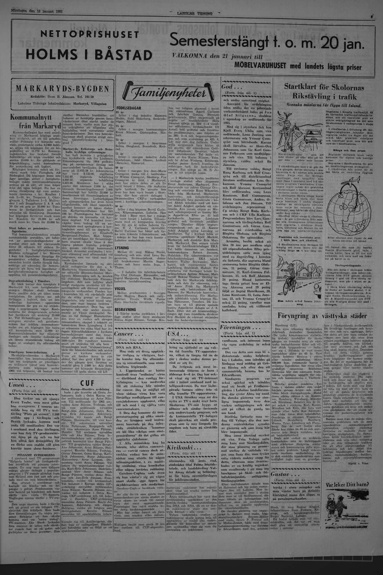 Laholms Tidning Måndag 18 januari 1965, sida 3