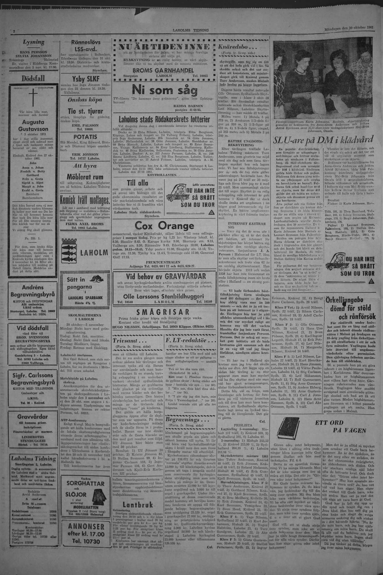 Laholms Tidning Måndag 30 oktober 1961, sida 2