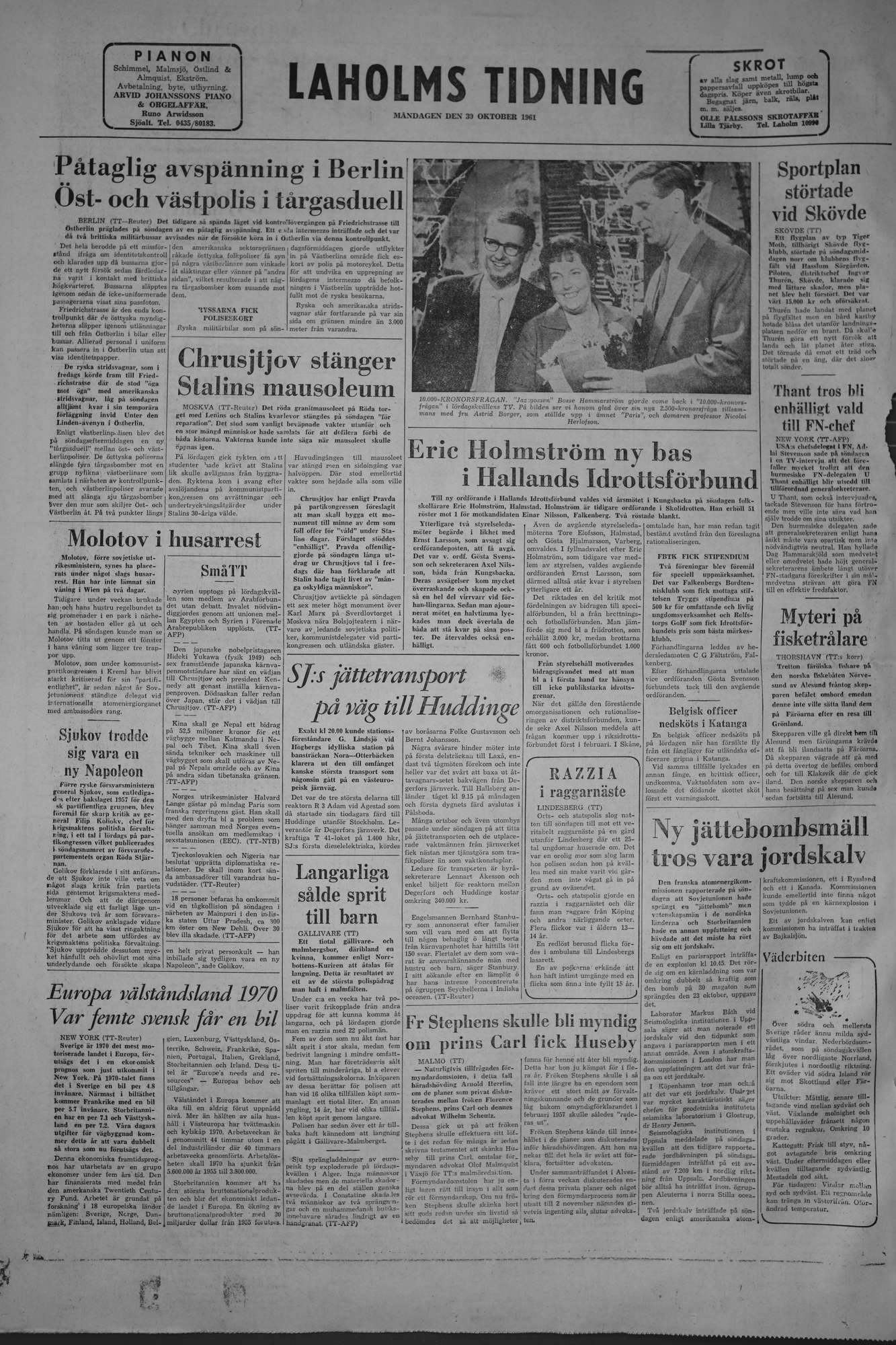 Laholms Tidning Måndag 30 oktober 1961, sida 8