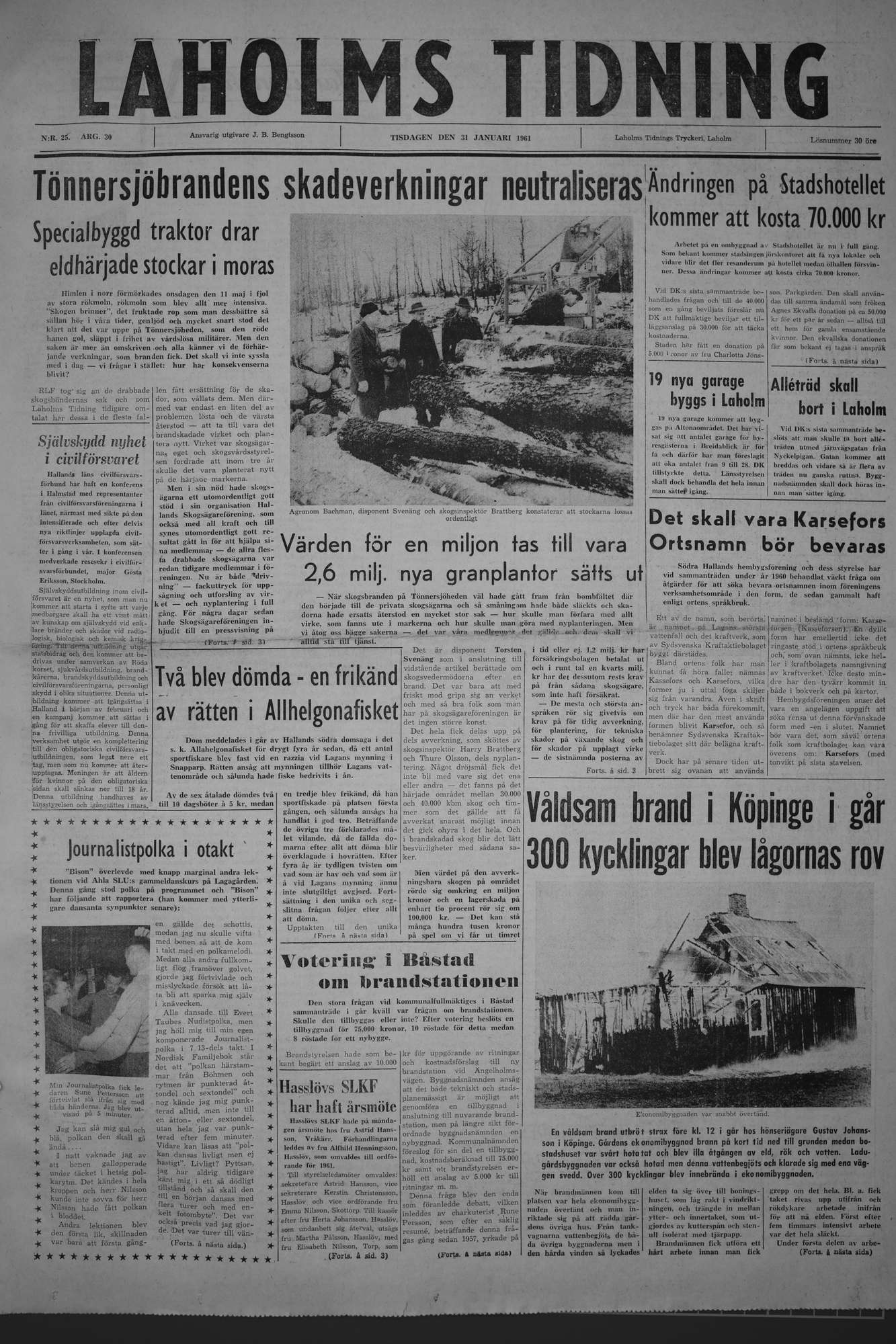 Laholms Tidning Tisdag 31 januari 1961, sida 1